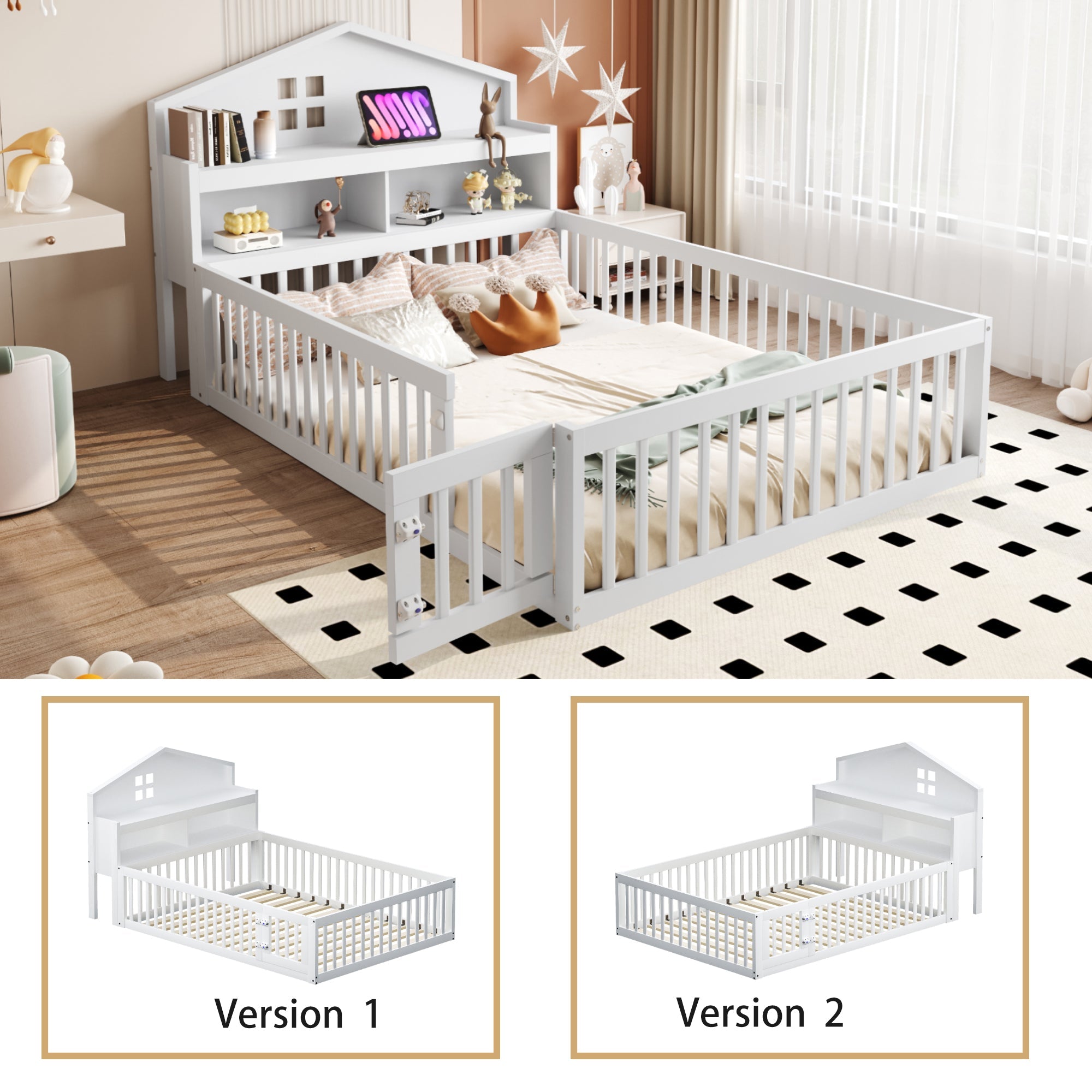 Logidon kinderbed 140x200 huisvorm wit met opbergruimte en lattenbodem