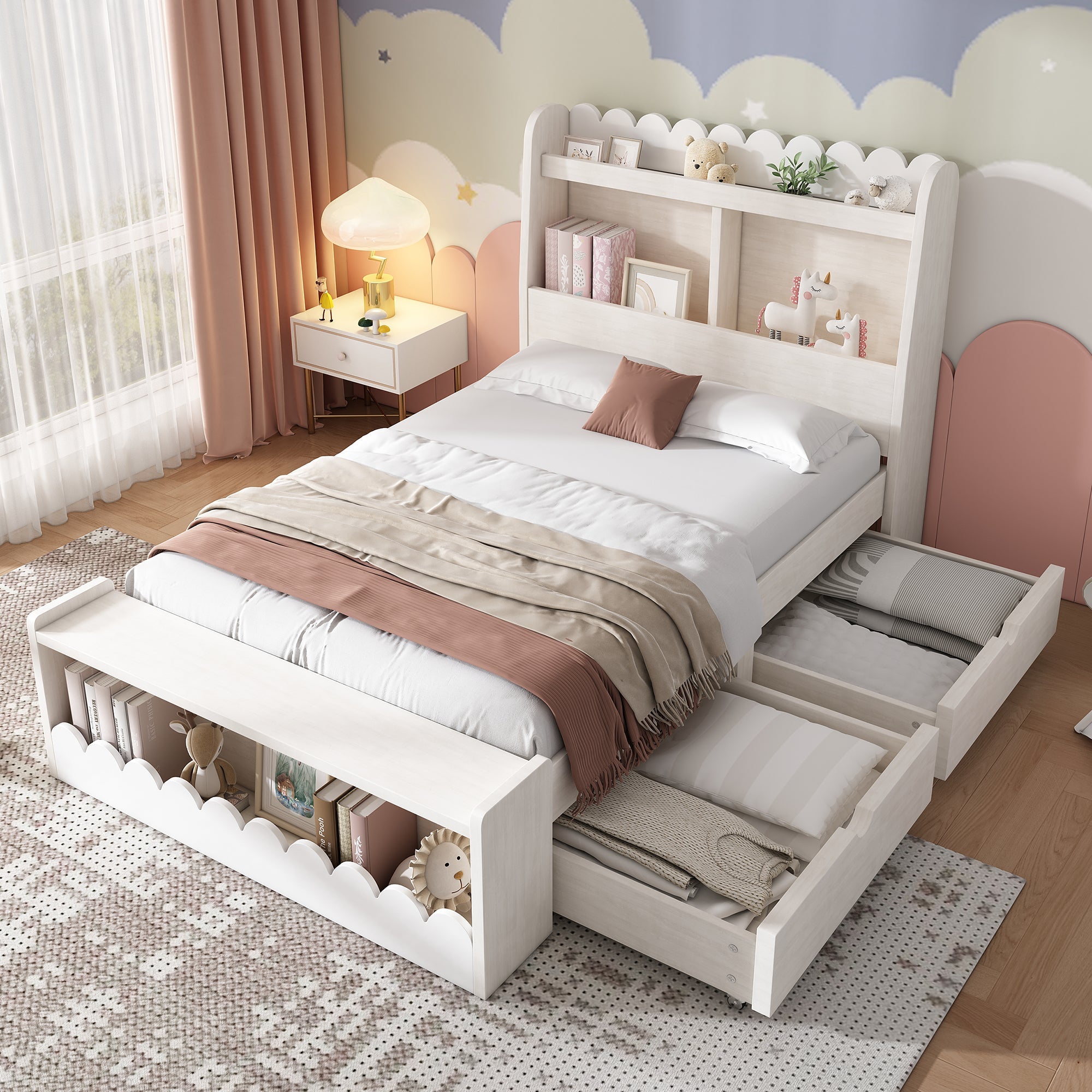 Logidon kinderbed 90x200 wit eiken opberglades