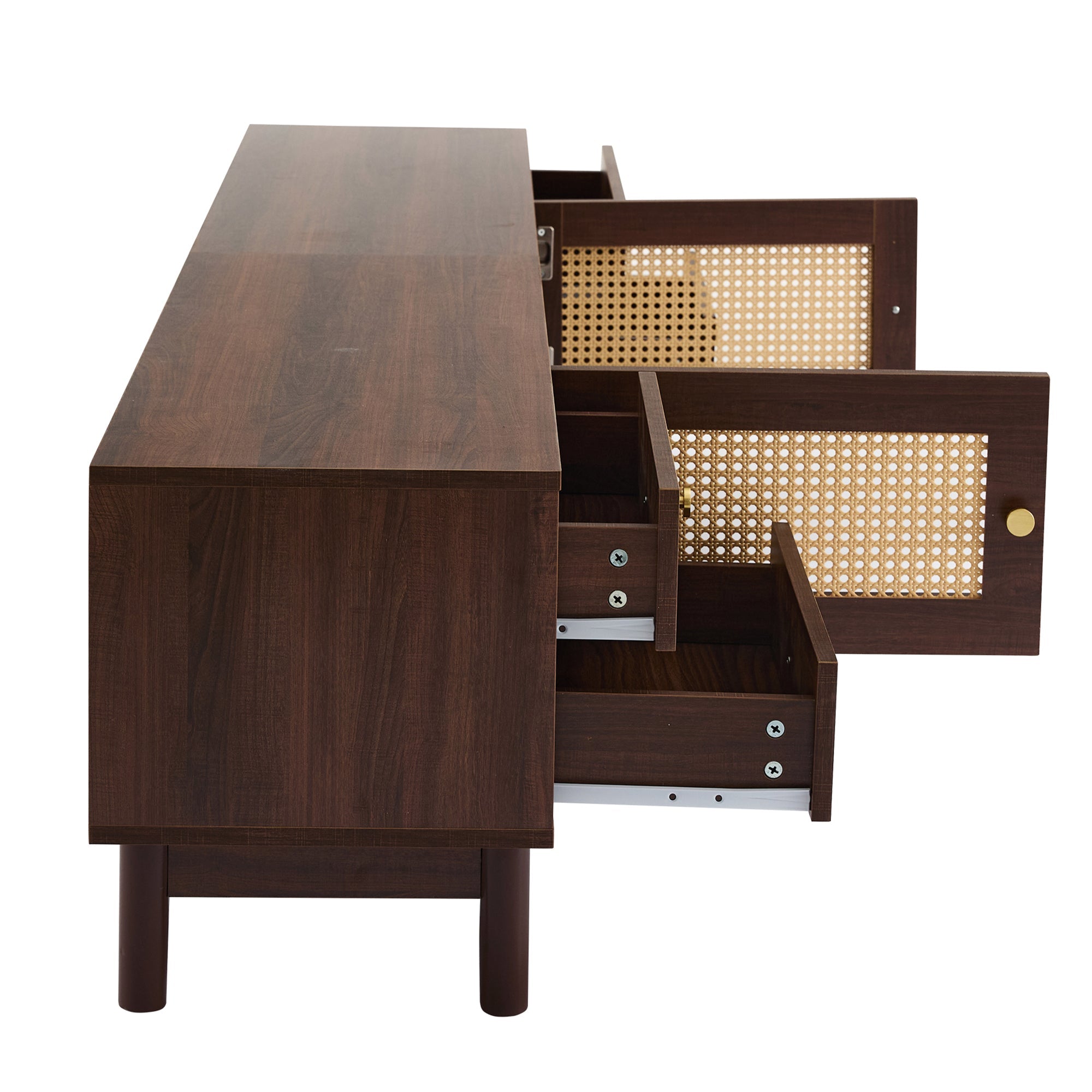 Logidon TV cabinet 180 cm dark wood look rattan doors cable management