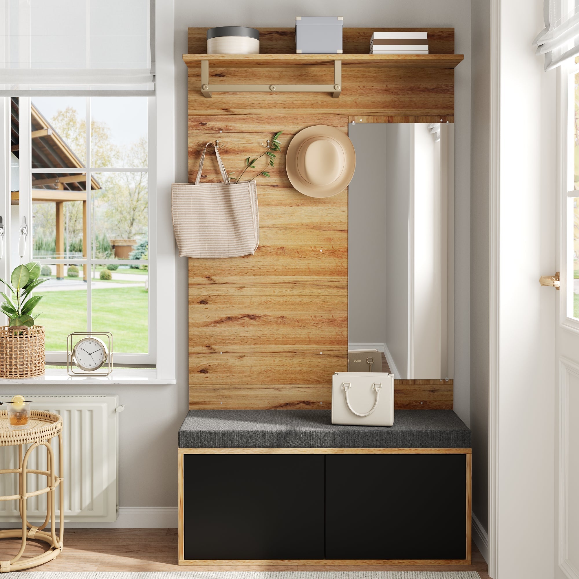 Logidon Kledingkastset Compacte kledingkast met spiegel Zwart 100x38x190