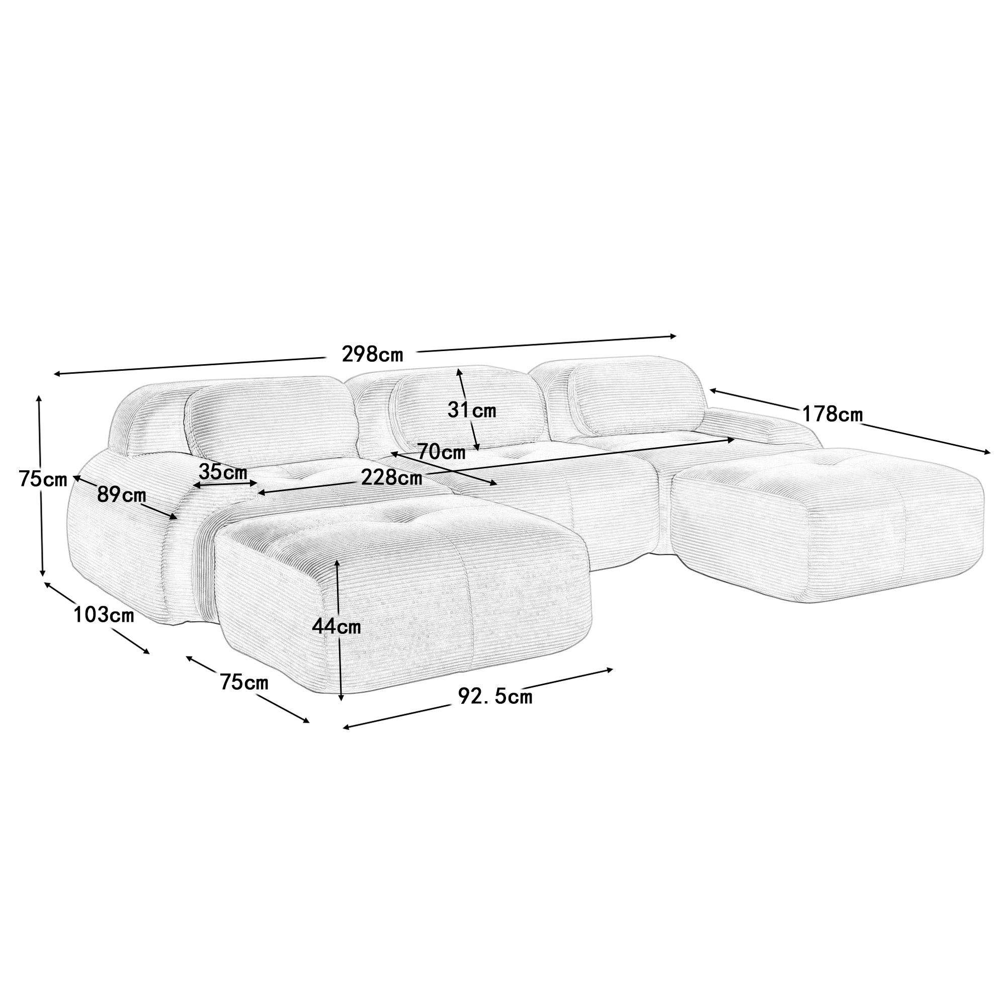 Logidon Modulaire U-bankkoordstof grijs antislip diervriendelijk