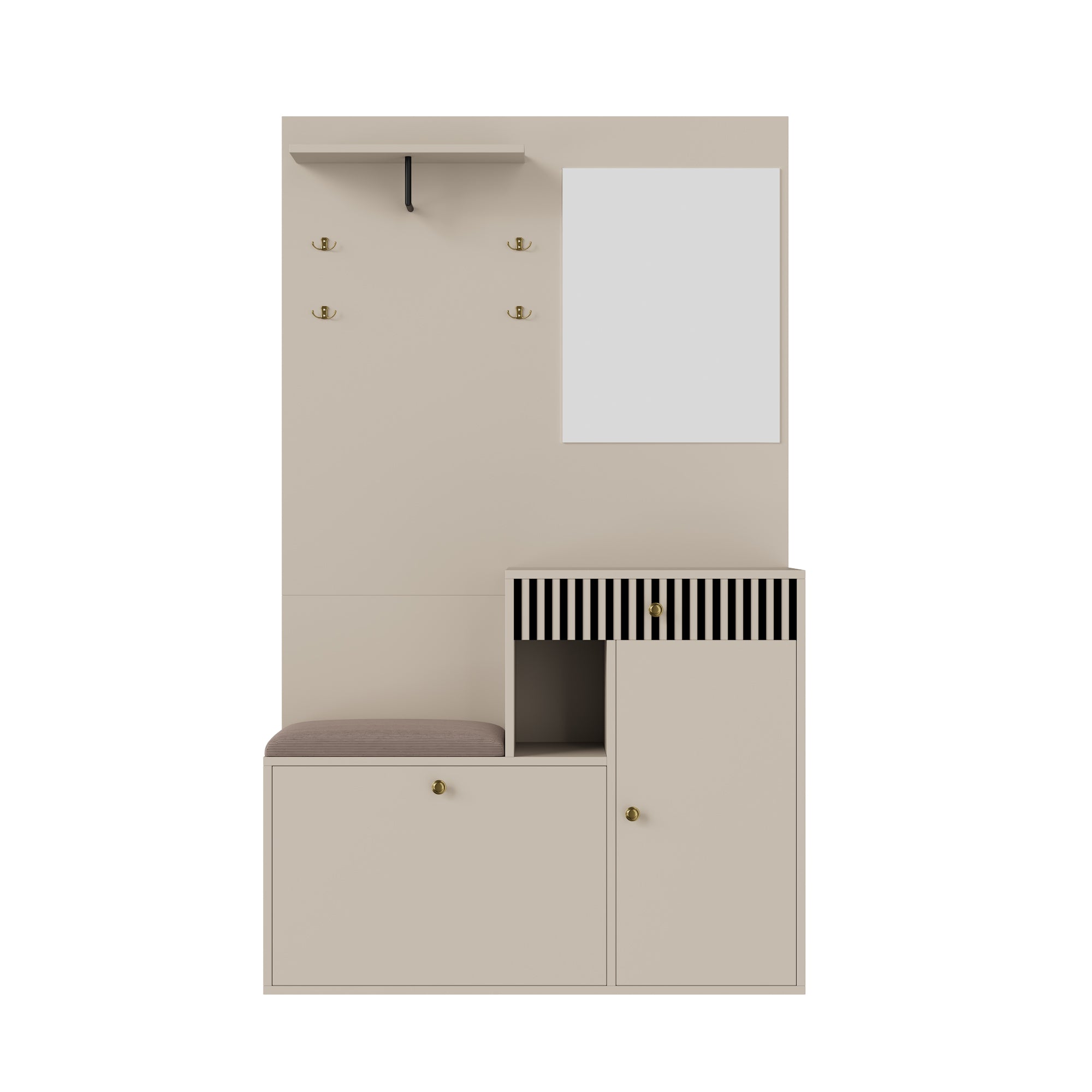 Logidon kledingkastset beige met spiegel en zitkussen 110x185x37 cm