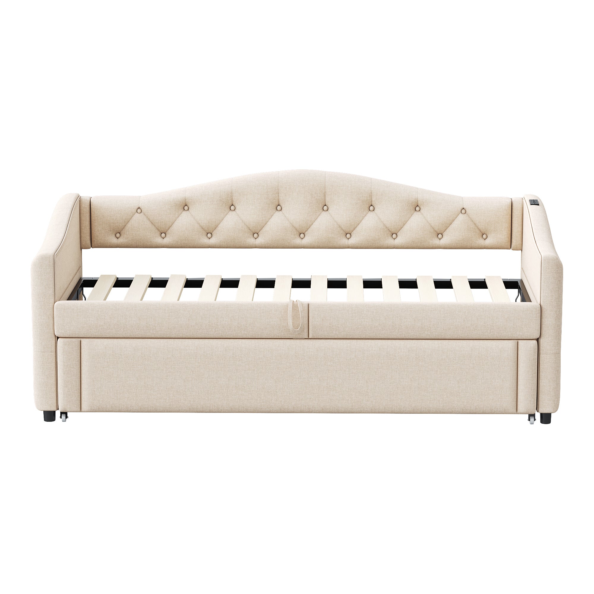 Logidon uitschuifbare slaapbank 90x200 beige met USB-poort