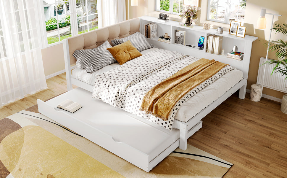 Logidon daybed wit 140x200 CM met uitschuifbaar bed LED-verlichting