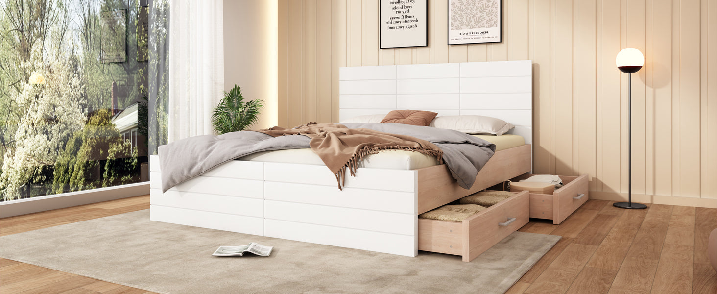 Logidon tweepersoonsbed 140x200 cm houten bedsysteem met 2 lades wit