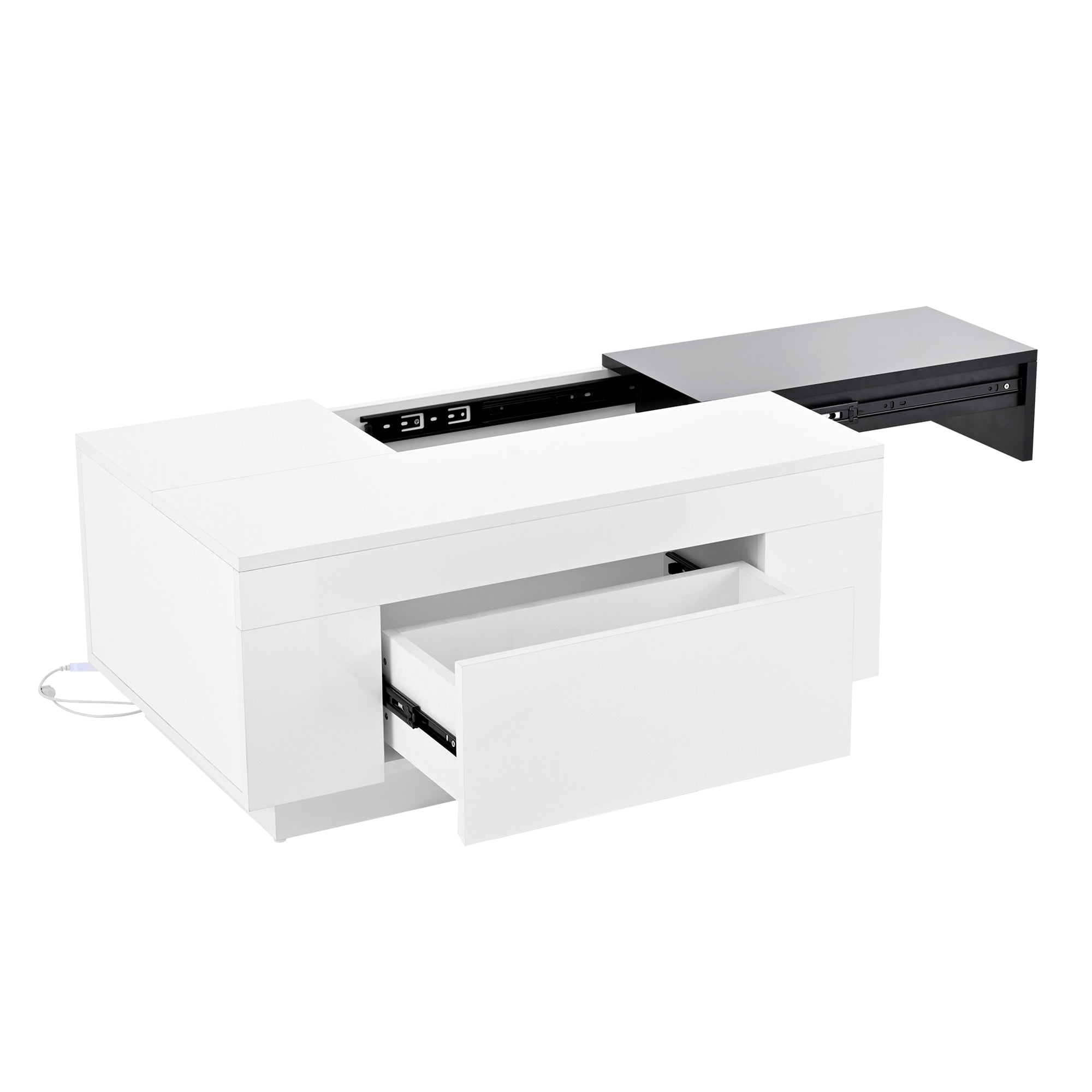 Logidon hoogglans salontafel met LED verlichting uitschuifbaar 80x50 wit