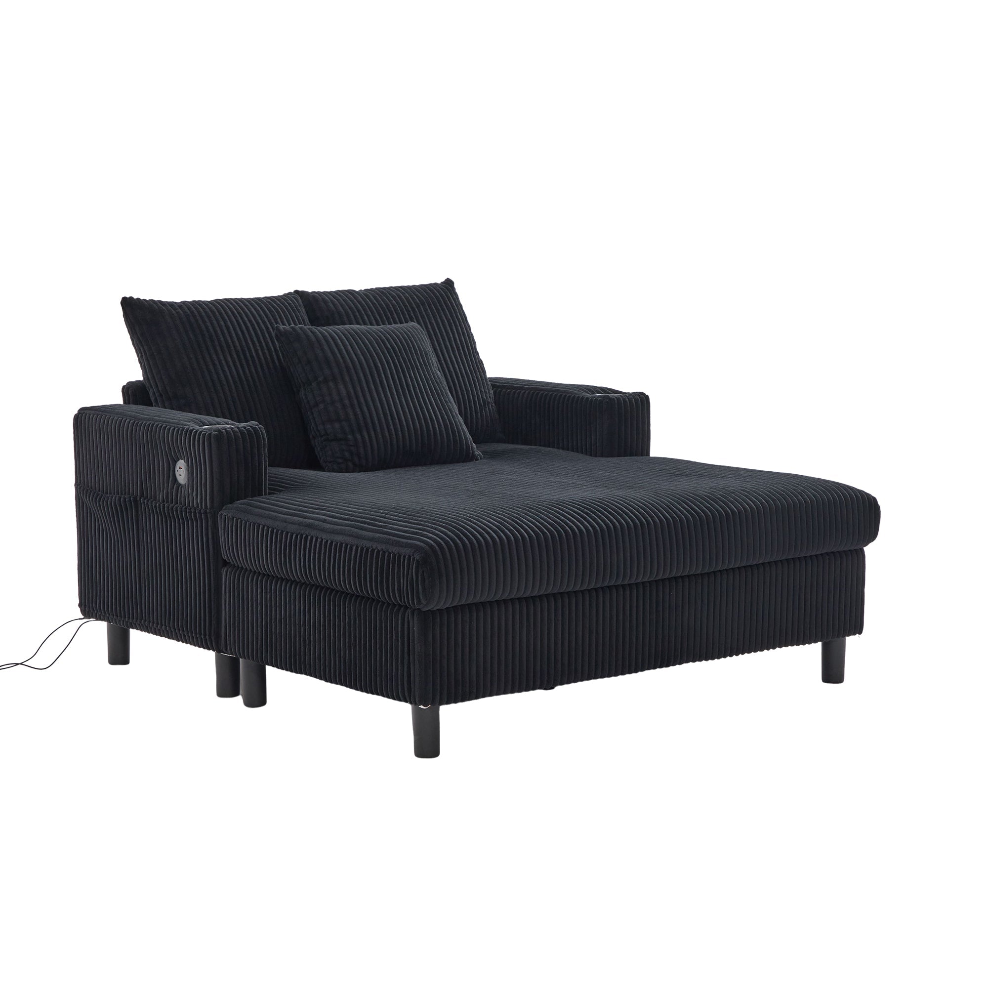 Logidon Velvet Chaise Longue Zwart met USB-oplaadpunten en LED-verlichting