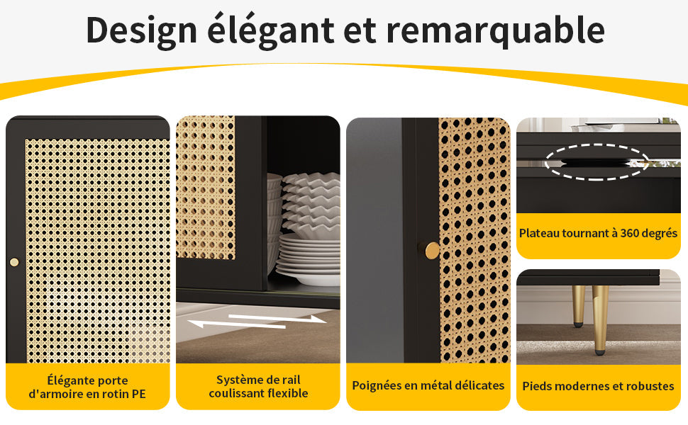 Logidon 360 graden draaibare bartafel met rotan deuropbergruimte zwart