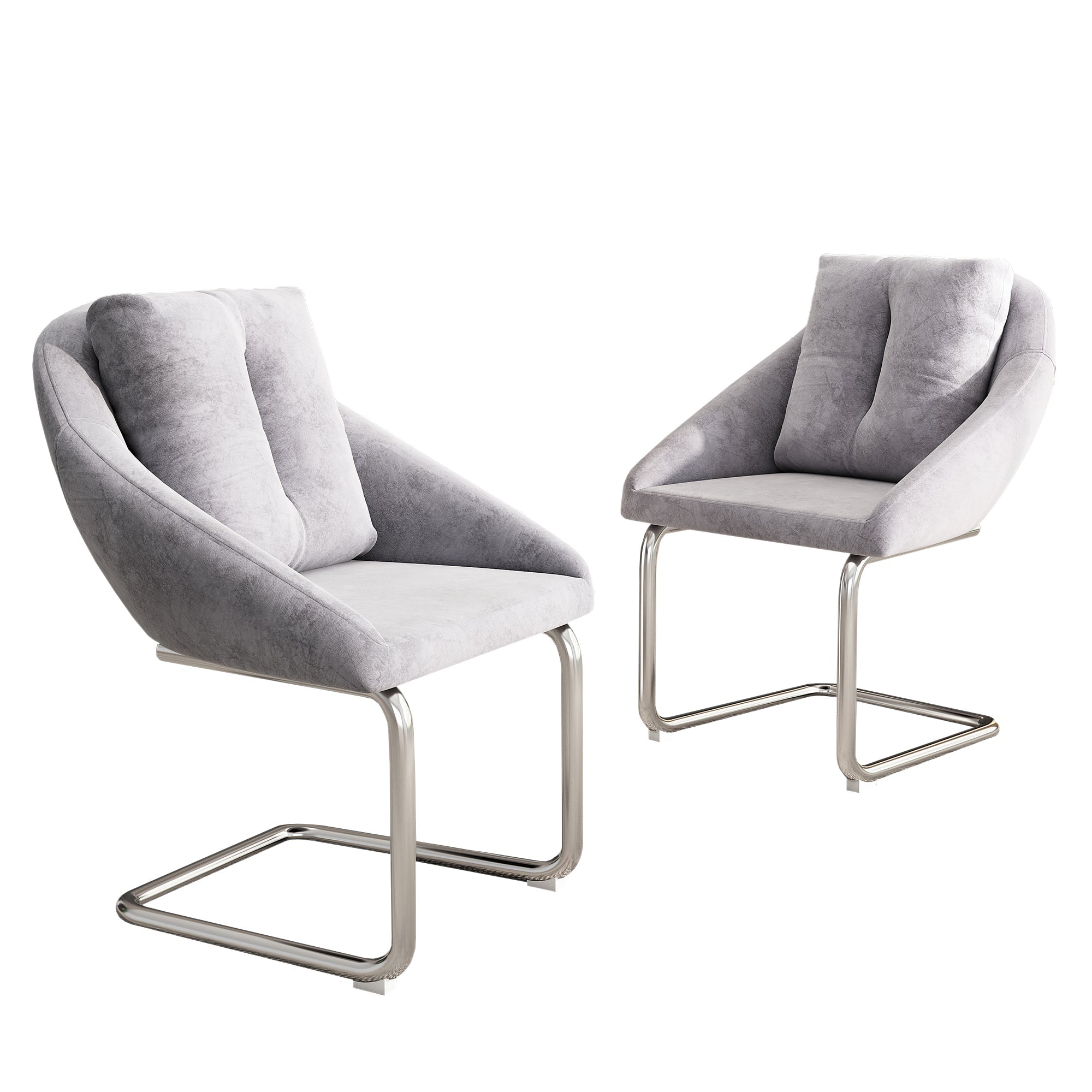 Logidon grijze fluwelen stoelenset metalen frame twee ergonomische eetkamerstoelen