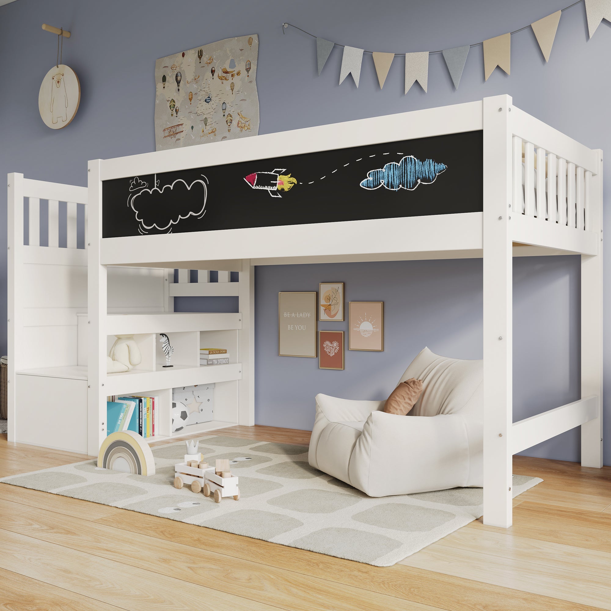Logidon hoogslaper 90x200 kinderbed met whiteboard wit