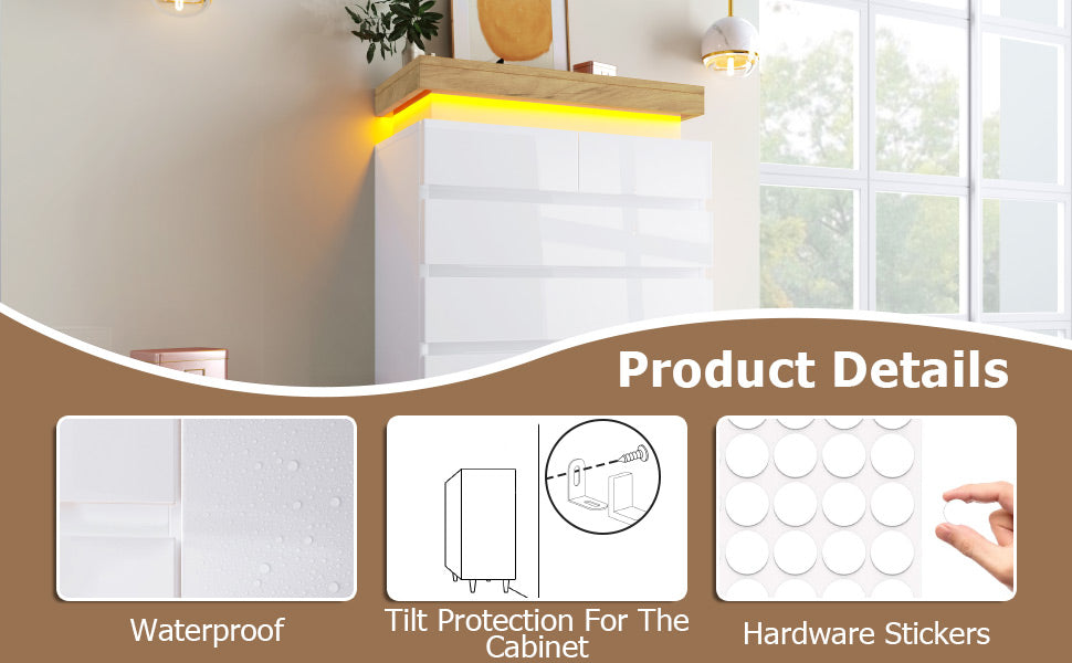 Logidon sideboard 6 drawers white 115x73x39 cm LED app control