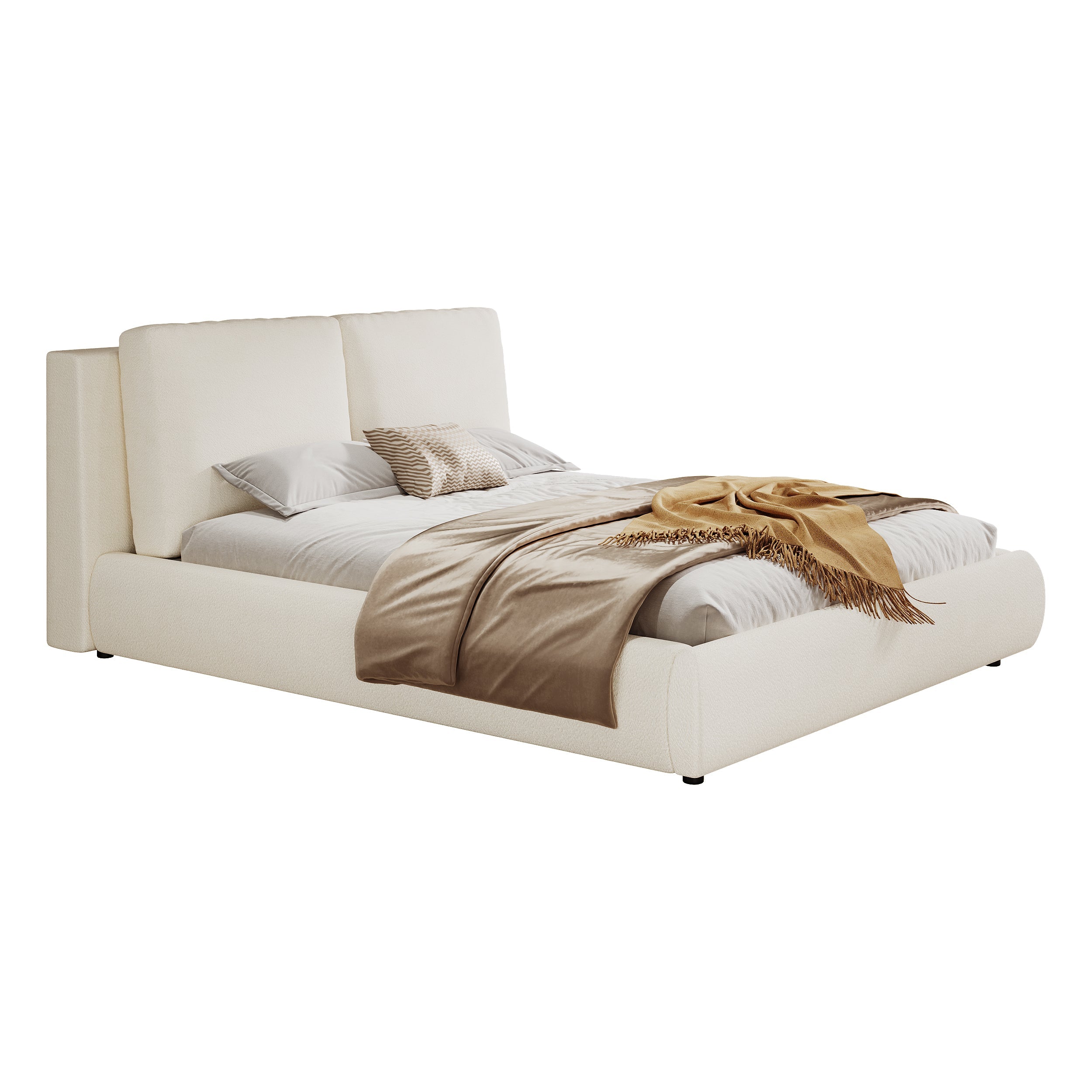 Logidon gestoffeerd bed 180x200 cm met opbergruimte en hydrauliek beige bouclé