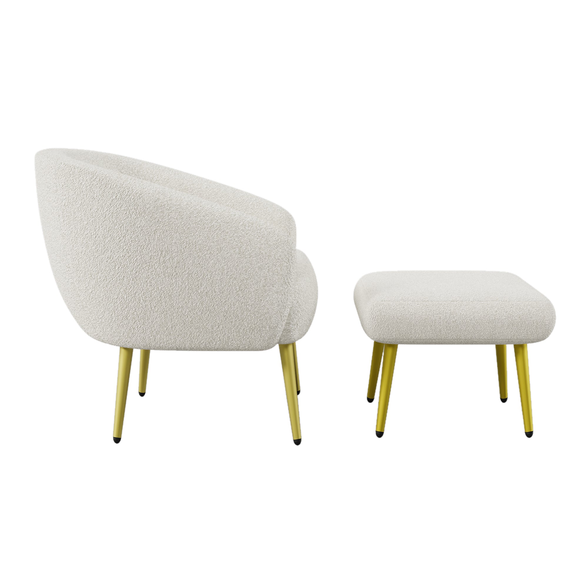 Logidon Modern Sherpa Upholstered Chair with Footstool White Gold Legs