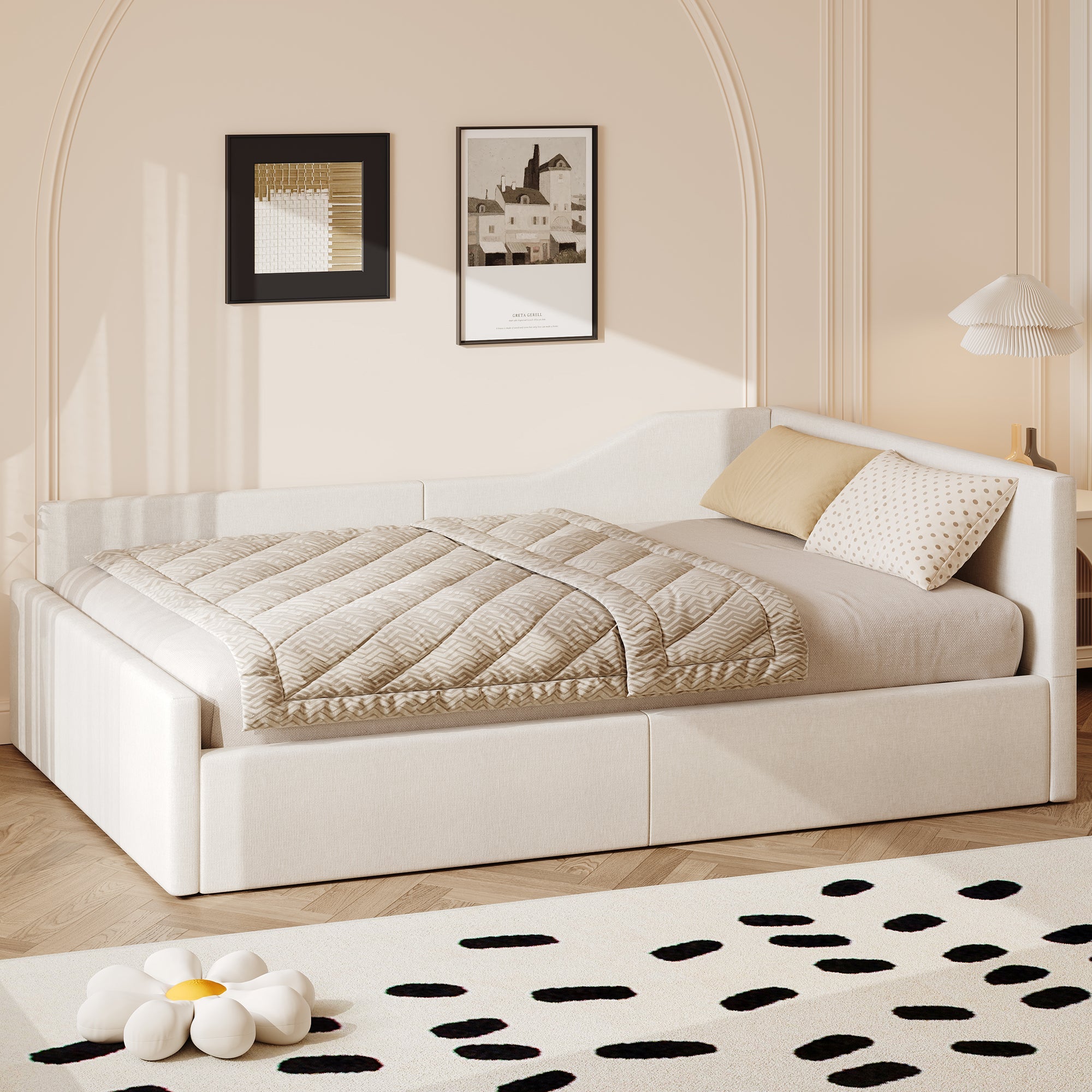 Logidon gestoffeerd dagbed 140x200 met opbergruimte beige