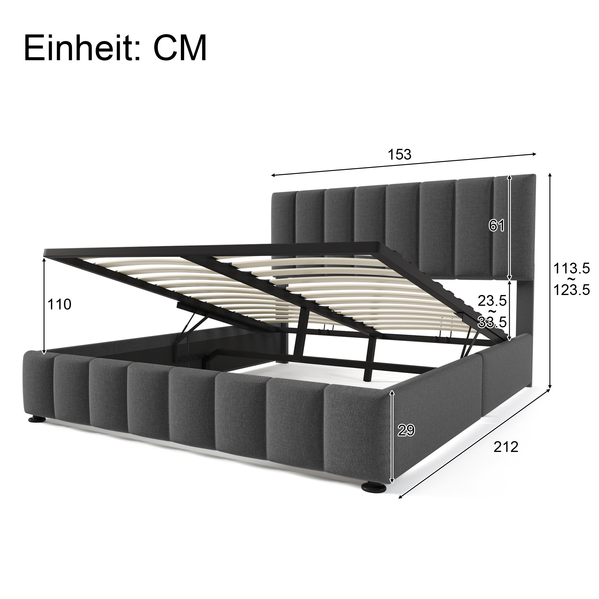 Logidon Hydraulic Fabric Bed 140x200 Gray With Storage Space