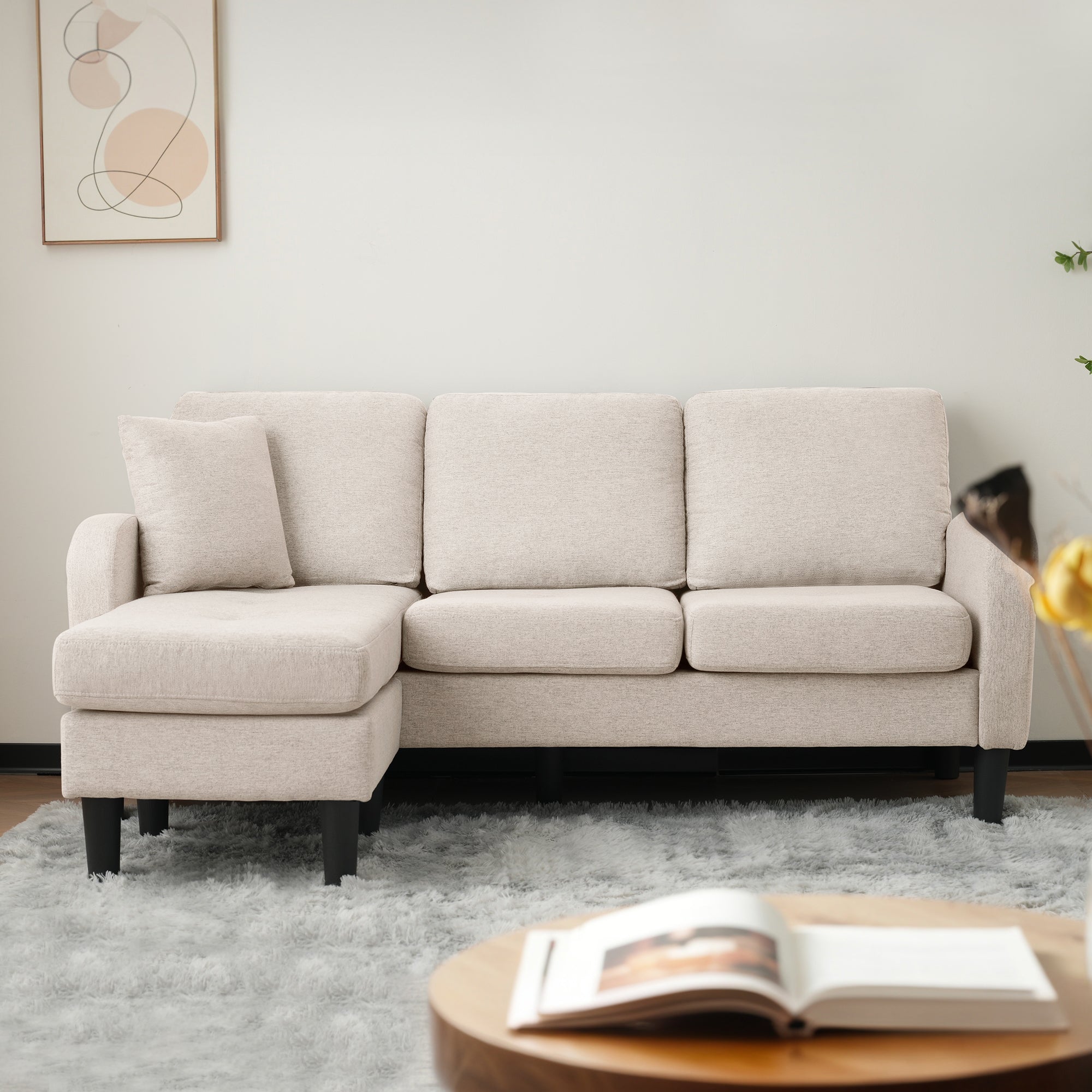 Logidon L hoekbank met chaise longue 3-zits beige 166x118x77 cm