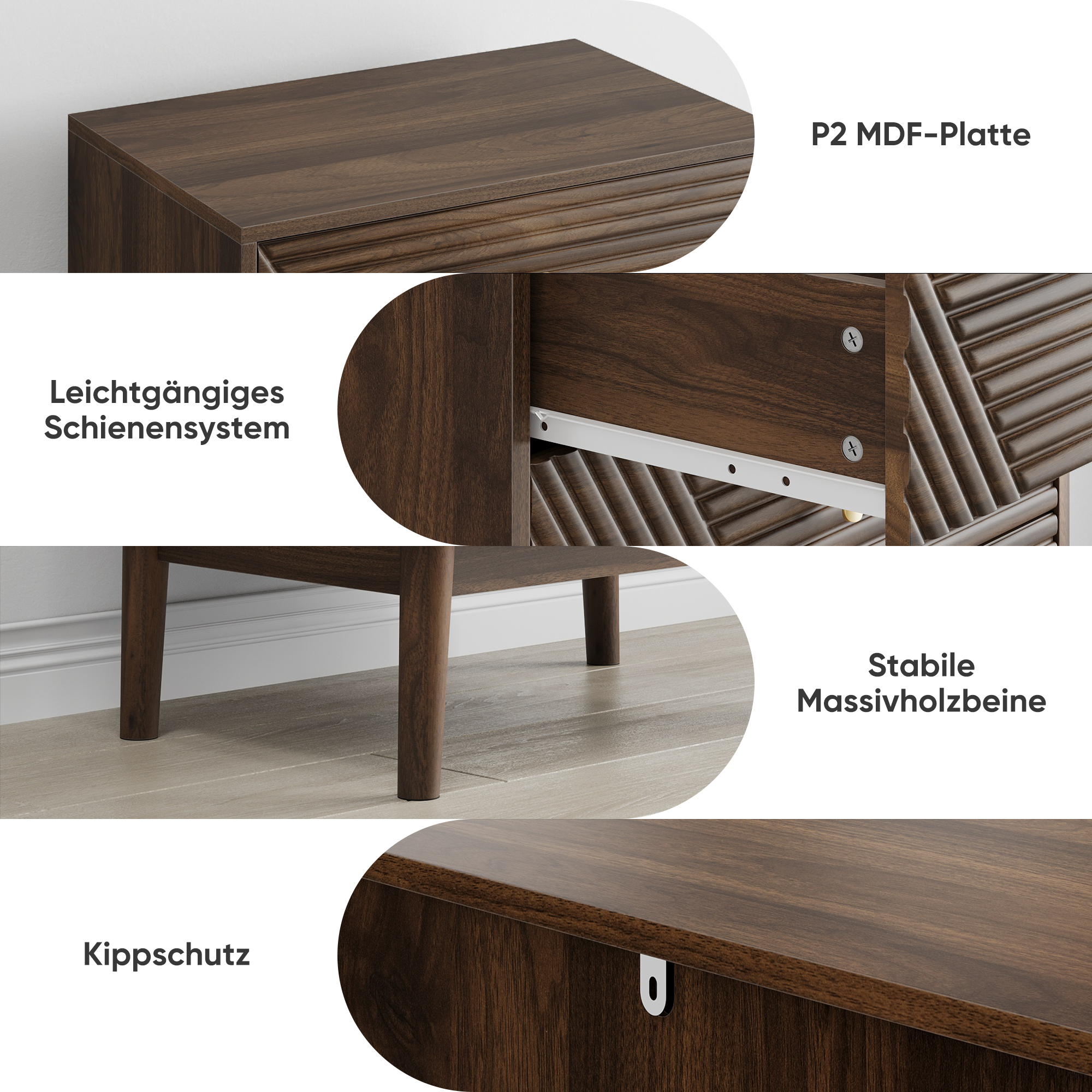 Logidon Notenhouten ladekast 60x40x90 cm met 4 lades