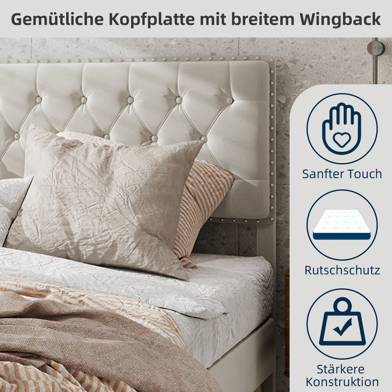 Logidon bed 160x200 platformbed met hoofdeinde van beige stof