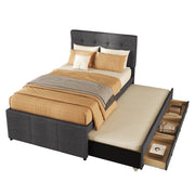 Logidon gestoffeerd bed 90x200cm grijs met drie lades en onderschuifbed