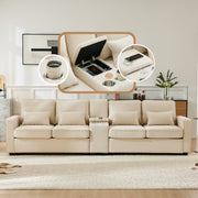 Logidon Modern 4 Seater Sofa Made of Beige Linen Fabric with Console