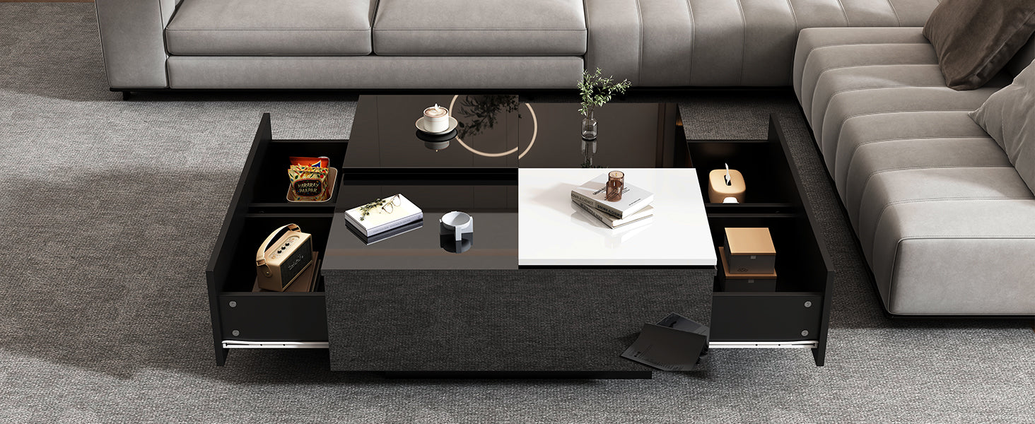 Logidon Hoogglans Salontafel Zwart Wit 75x75 Cm Met 4 Laden