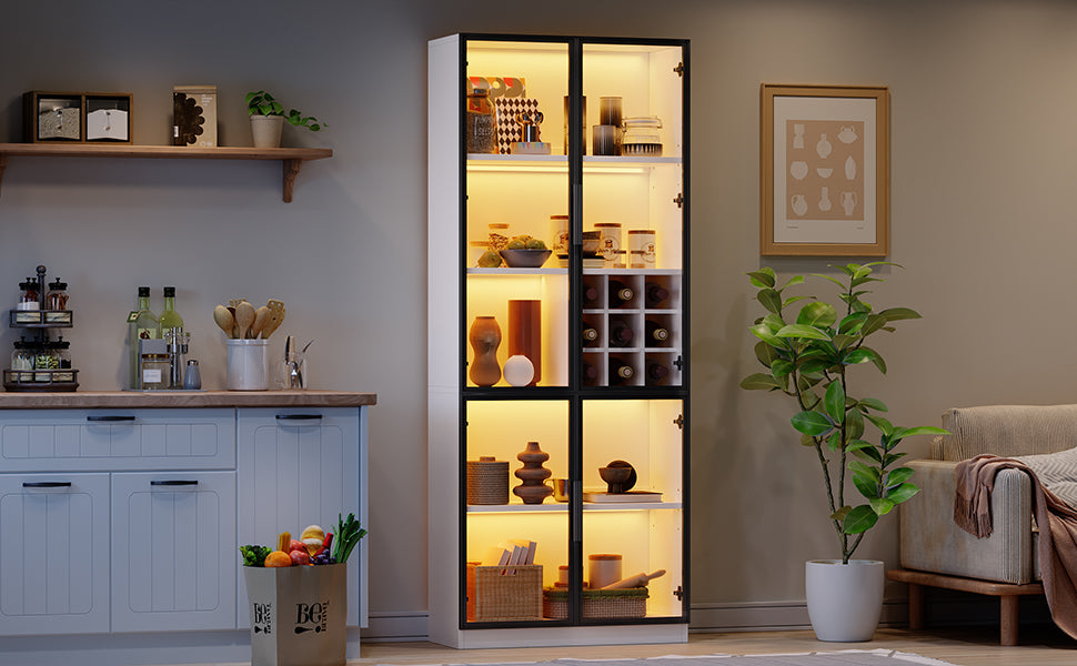 Logidon showcase 80x35x200 white glass doors LED lighting wine rack