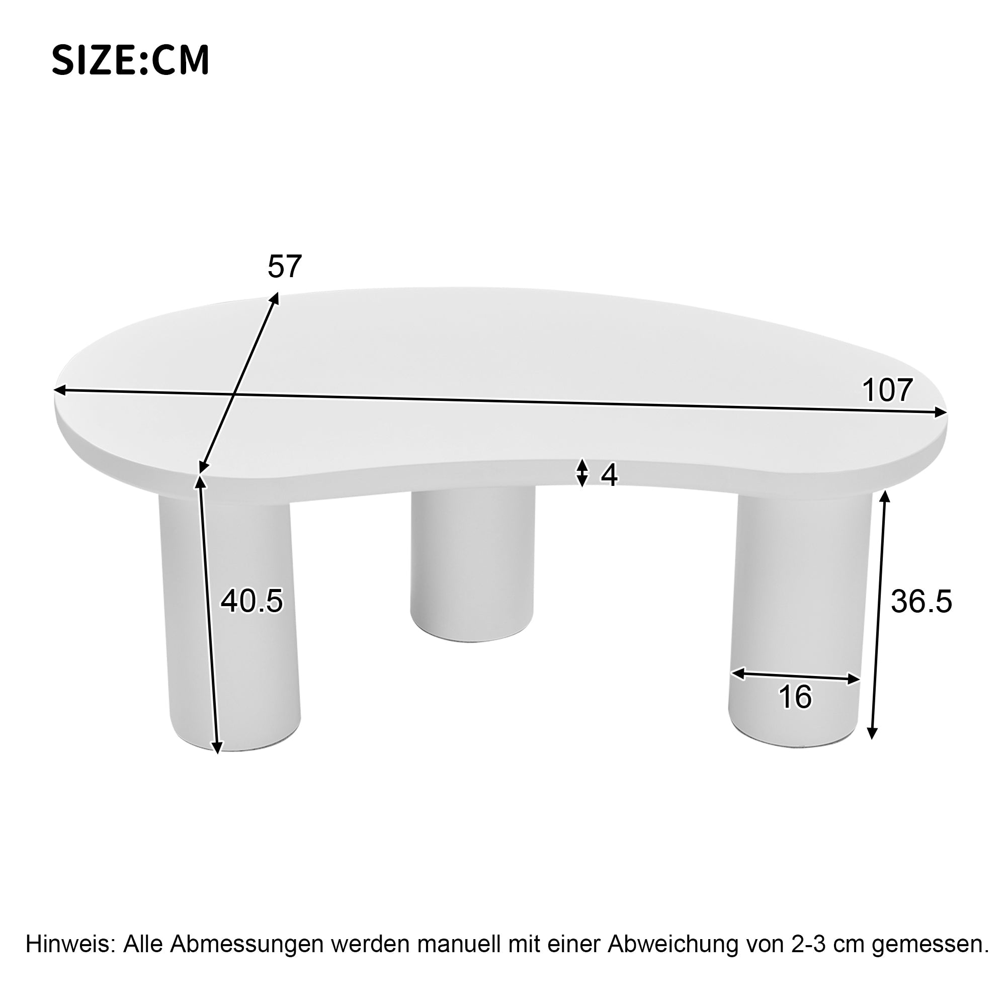 Logidon Witte halve maan salontafel 107x57x40,5 cm MDF en PVC