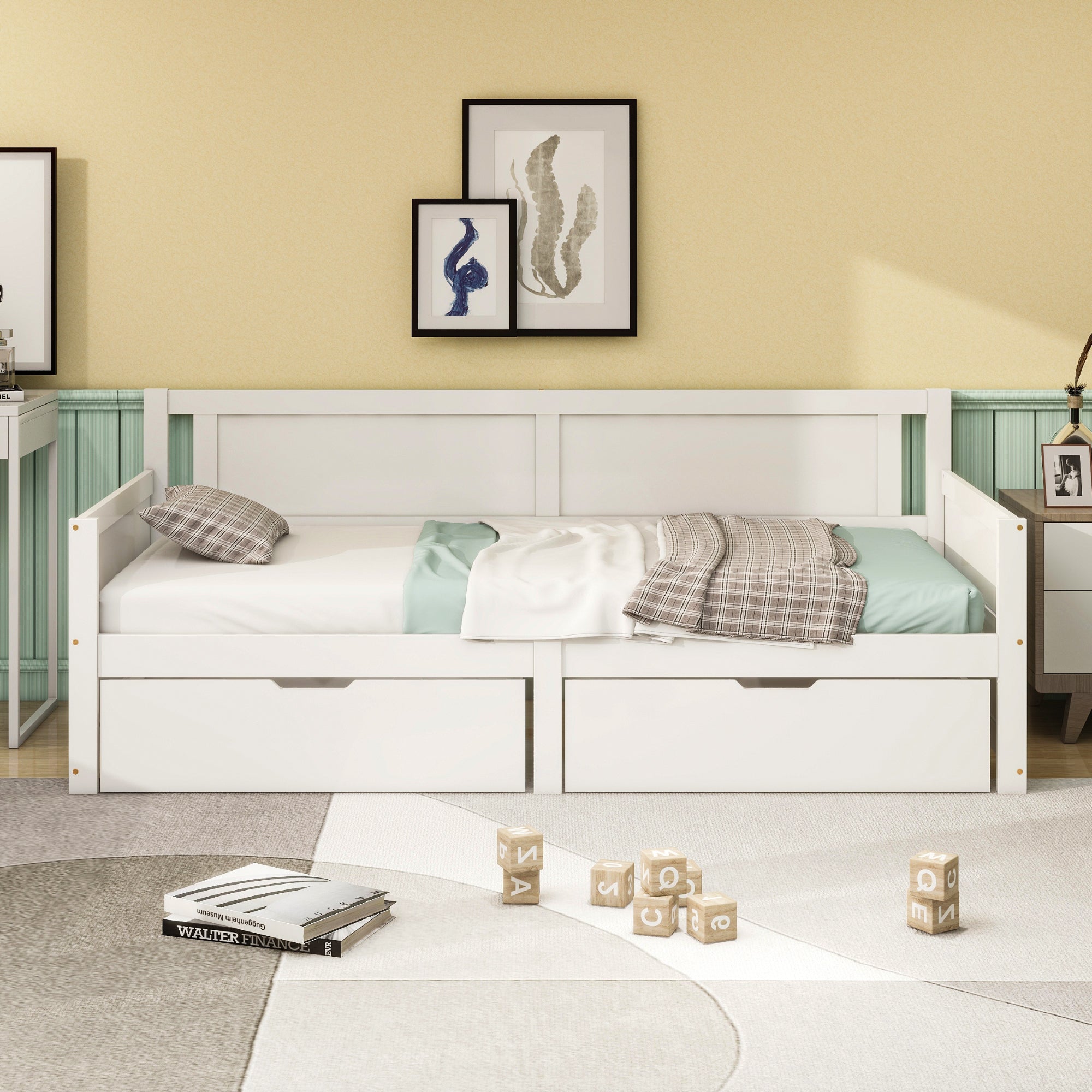 Logidon sofa bed 90x200 white solid wood frame two storage compartments