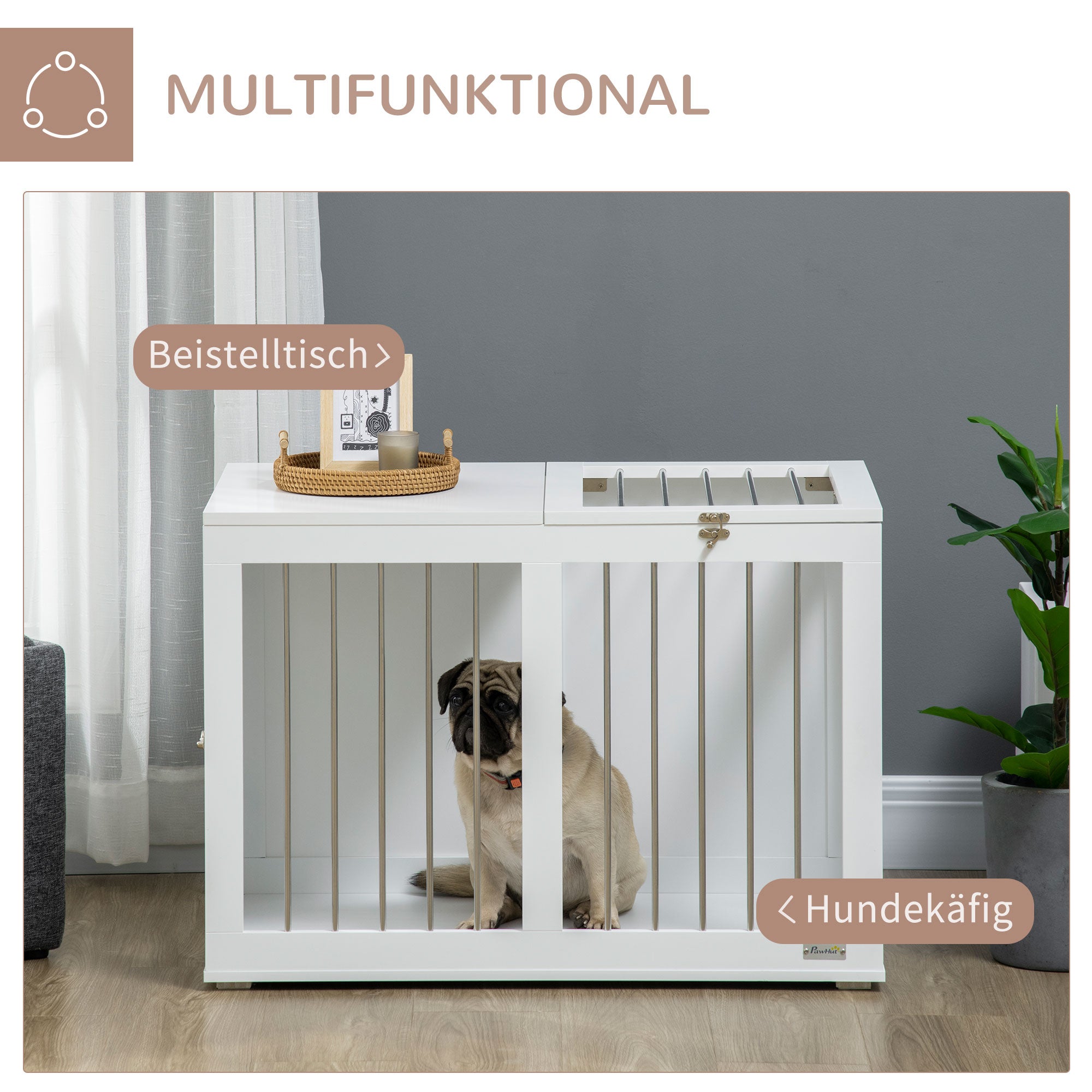Logidon Hondenkooi Wit 80x50x56,5 cm met deuren en transport