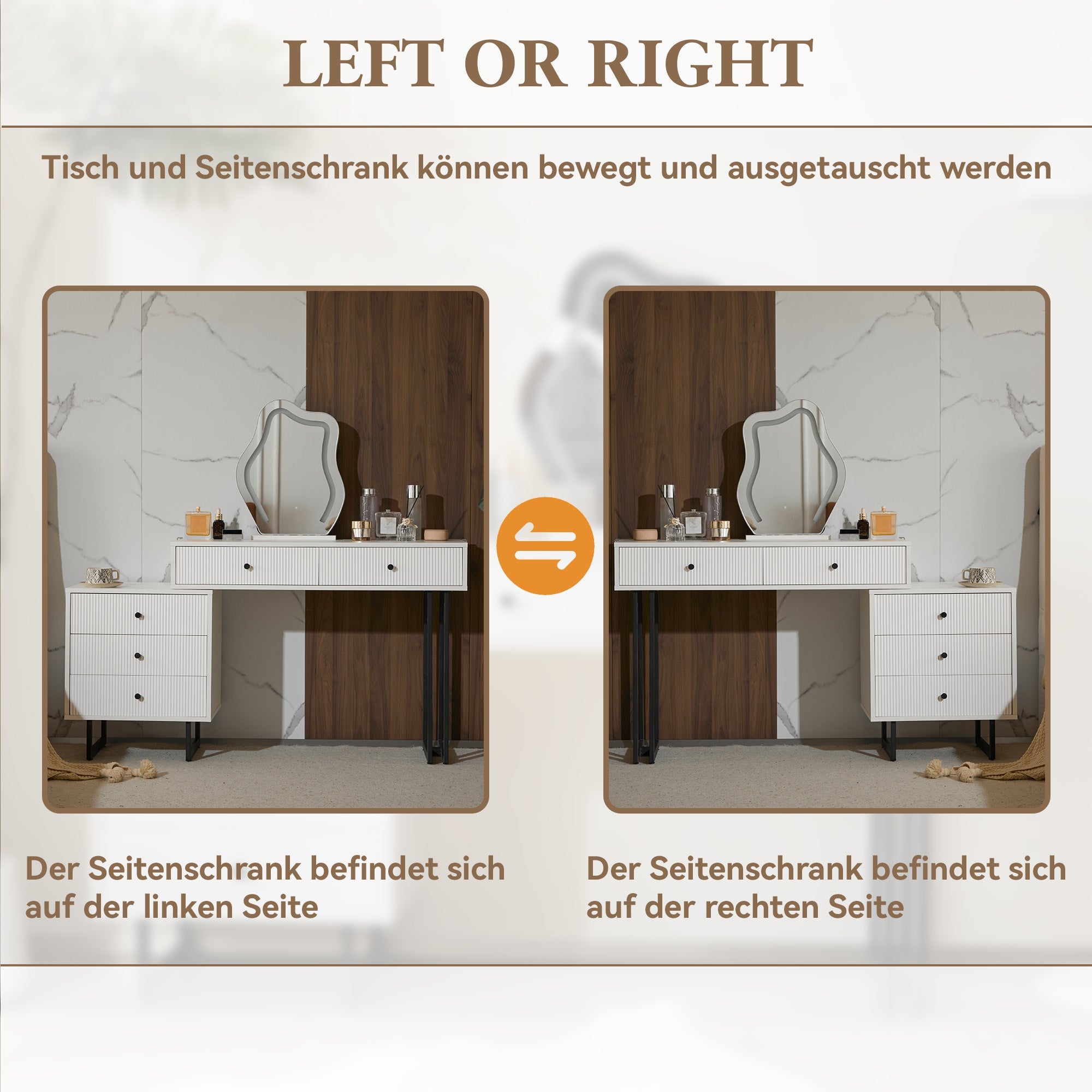 Logidon Kaptafel Witte Spiegel LED Uitschuifbaar Tafelblad