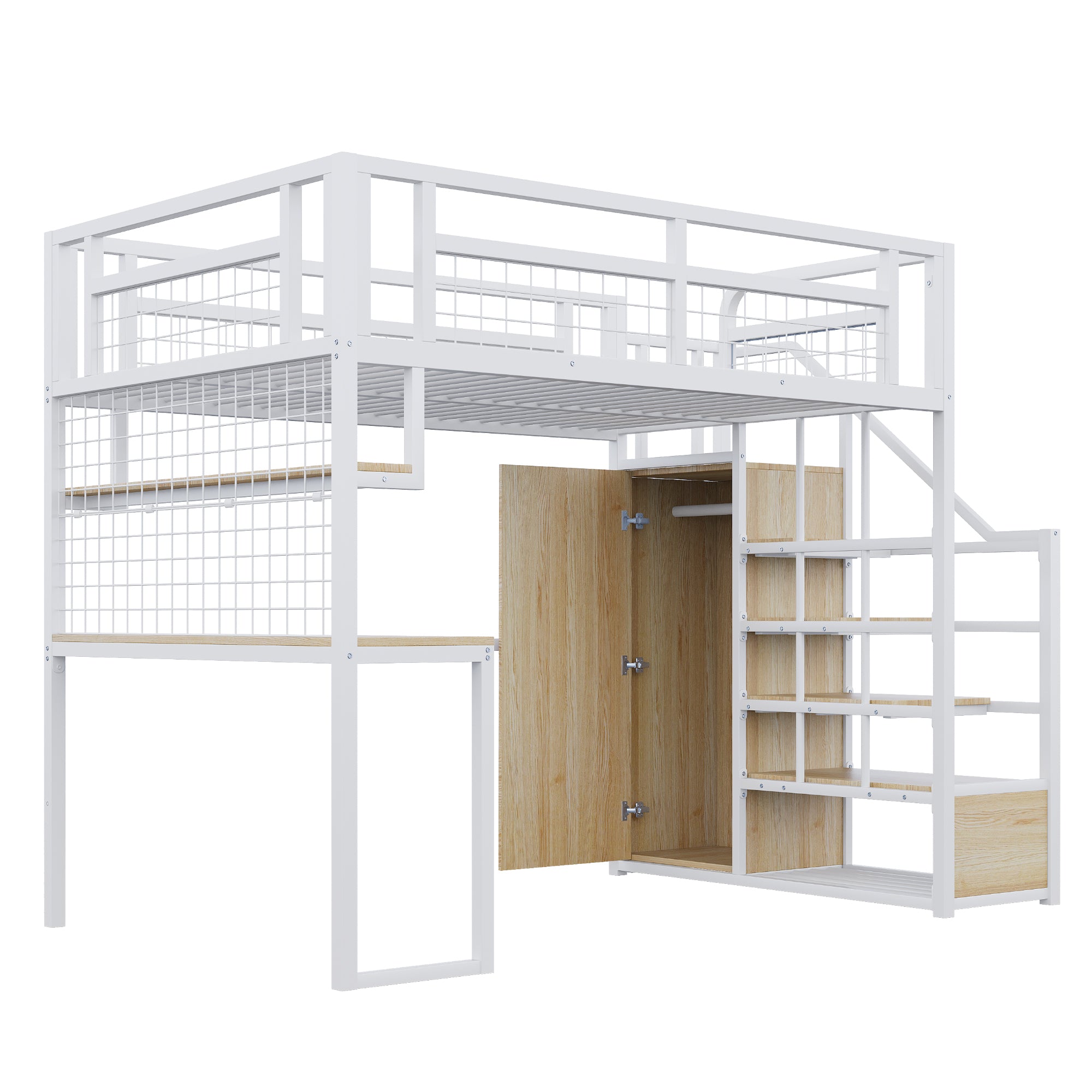 Logidon metalen hoogslaper 140x200 cm wit met opbergladder