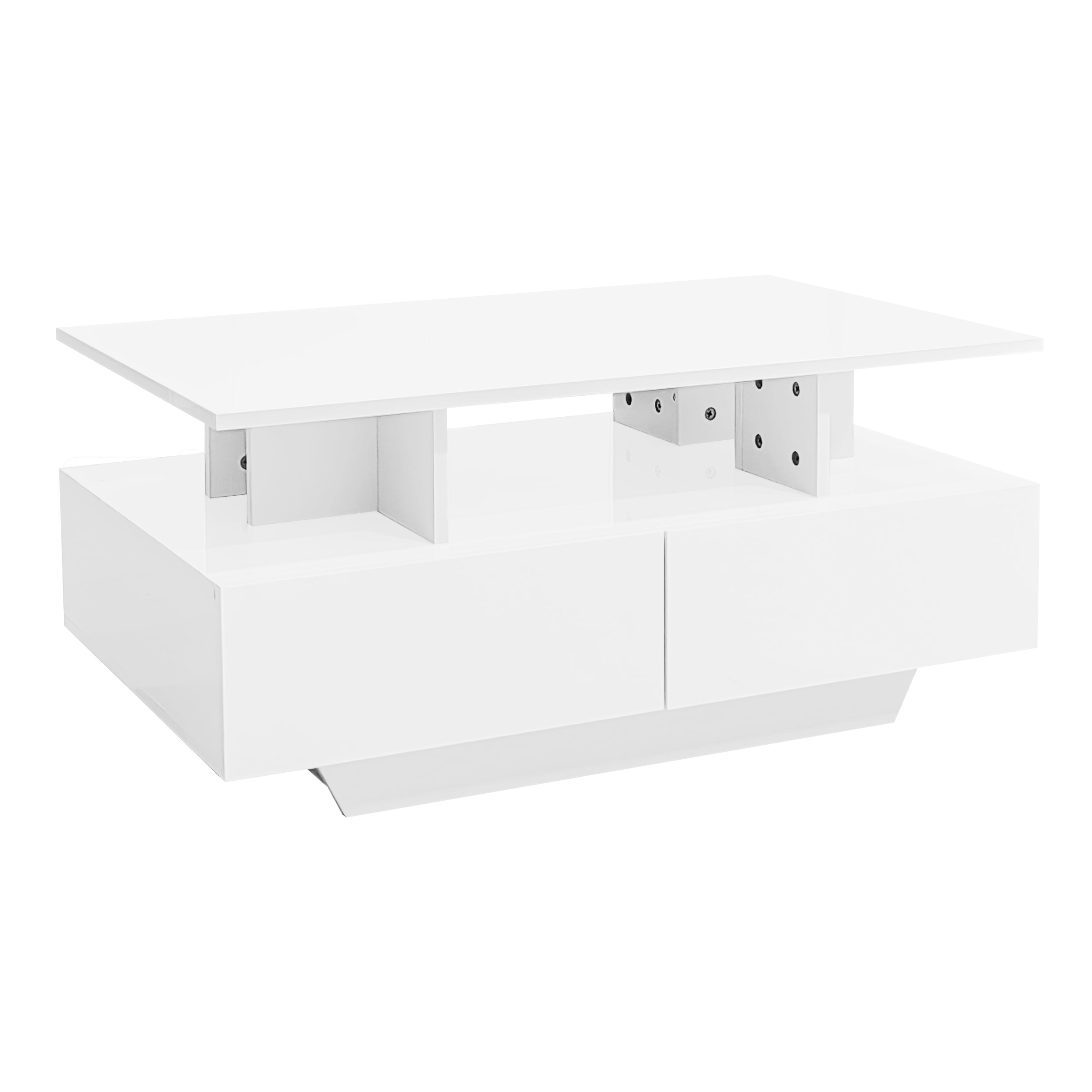 Logidon hoogglans salontafel LED, 2 lades, 90x55x41 cm wit
