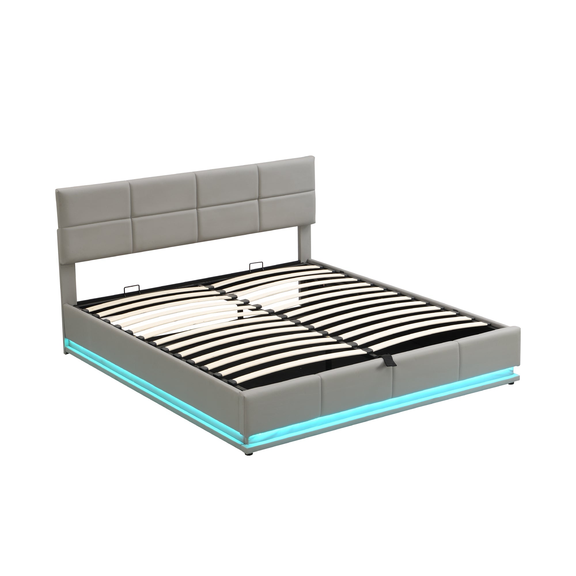 Logidon gestoffeerd bed 180x200 cm LED verlichting hydraulische bedbox cementgrijs
