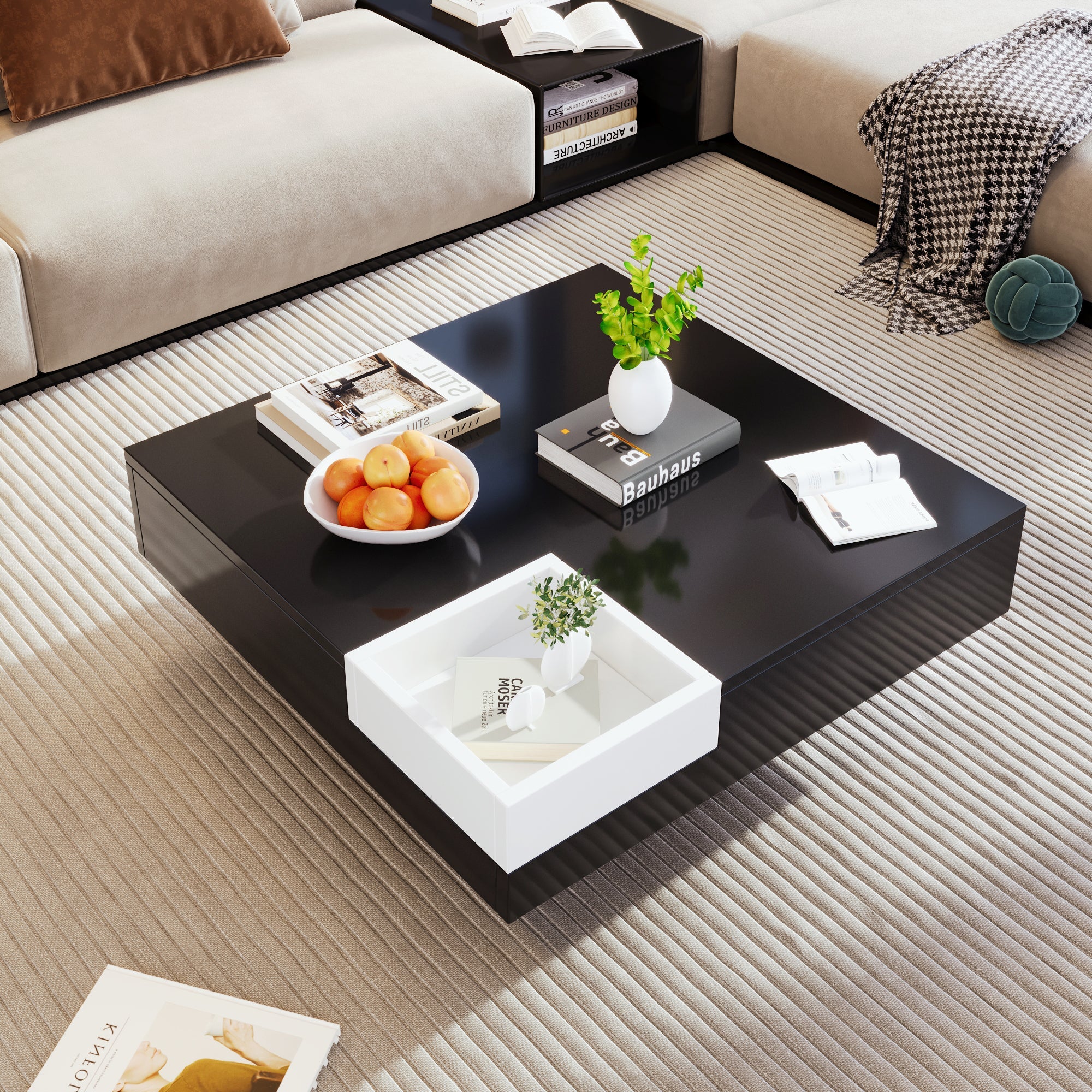 Logidon Hoogglans Salontafel Uitneembare Box Wit Zwart 72x72x30 cm