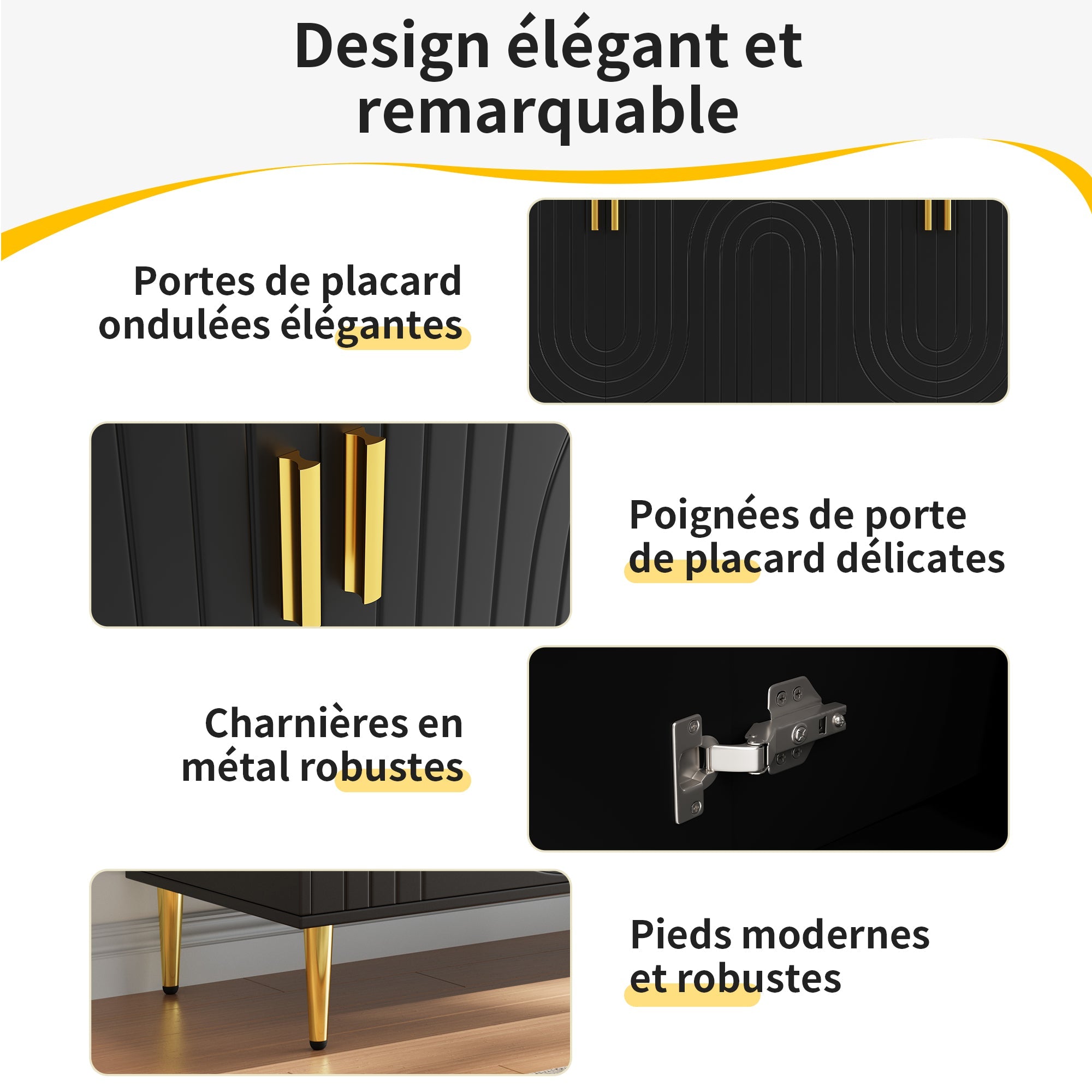 Logidon Zwart dressoir 152x40x75 cm golfdesign