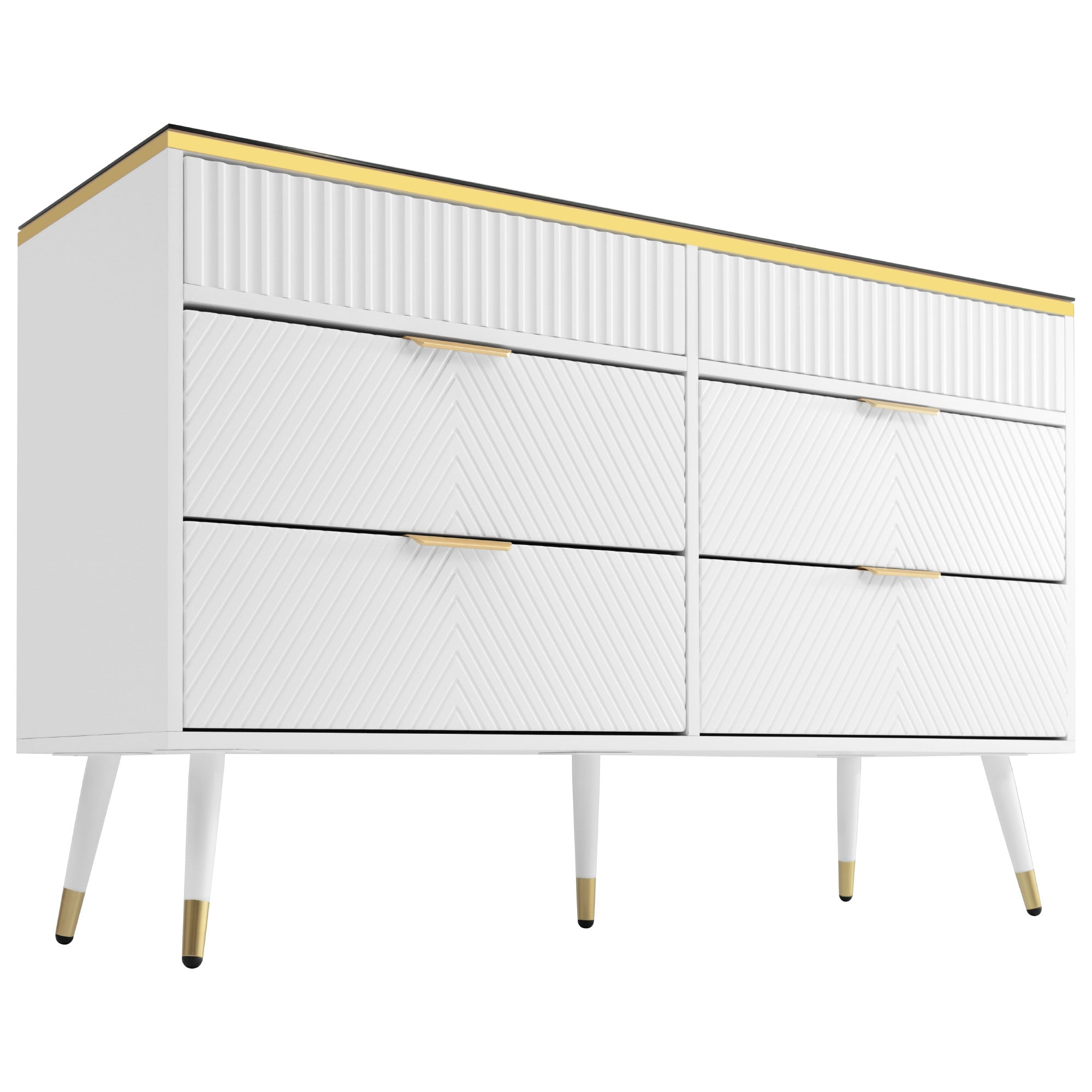 Logidon ladekast amber glazen dressoir 6 lades 120x40x76 wit
