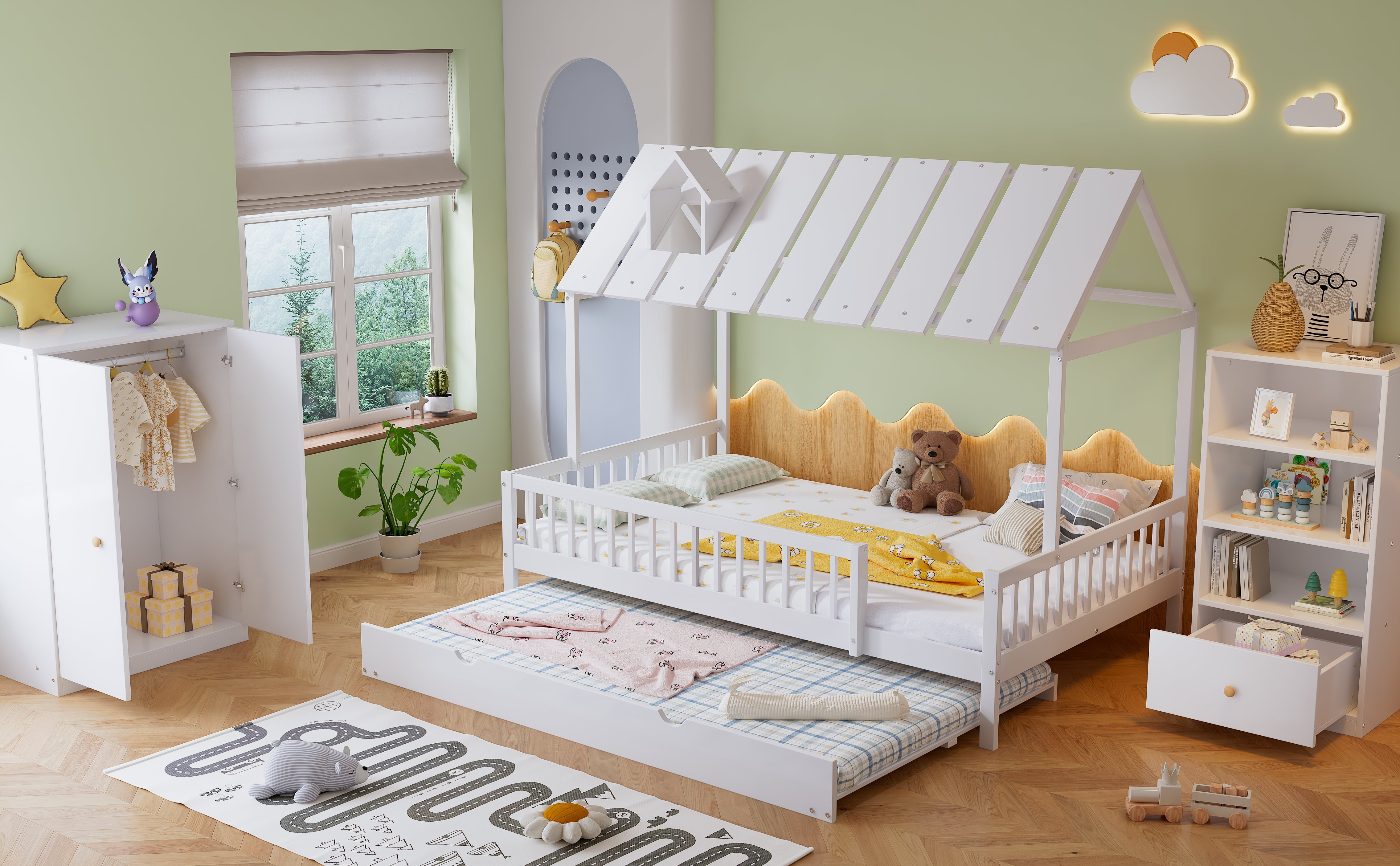 Logidon complete bedroom 3-piece house bed pull-out bed white 120x200