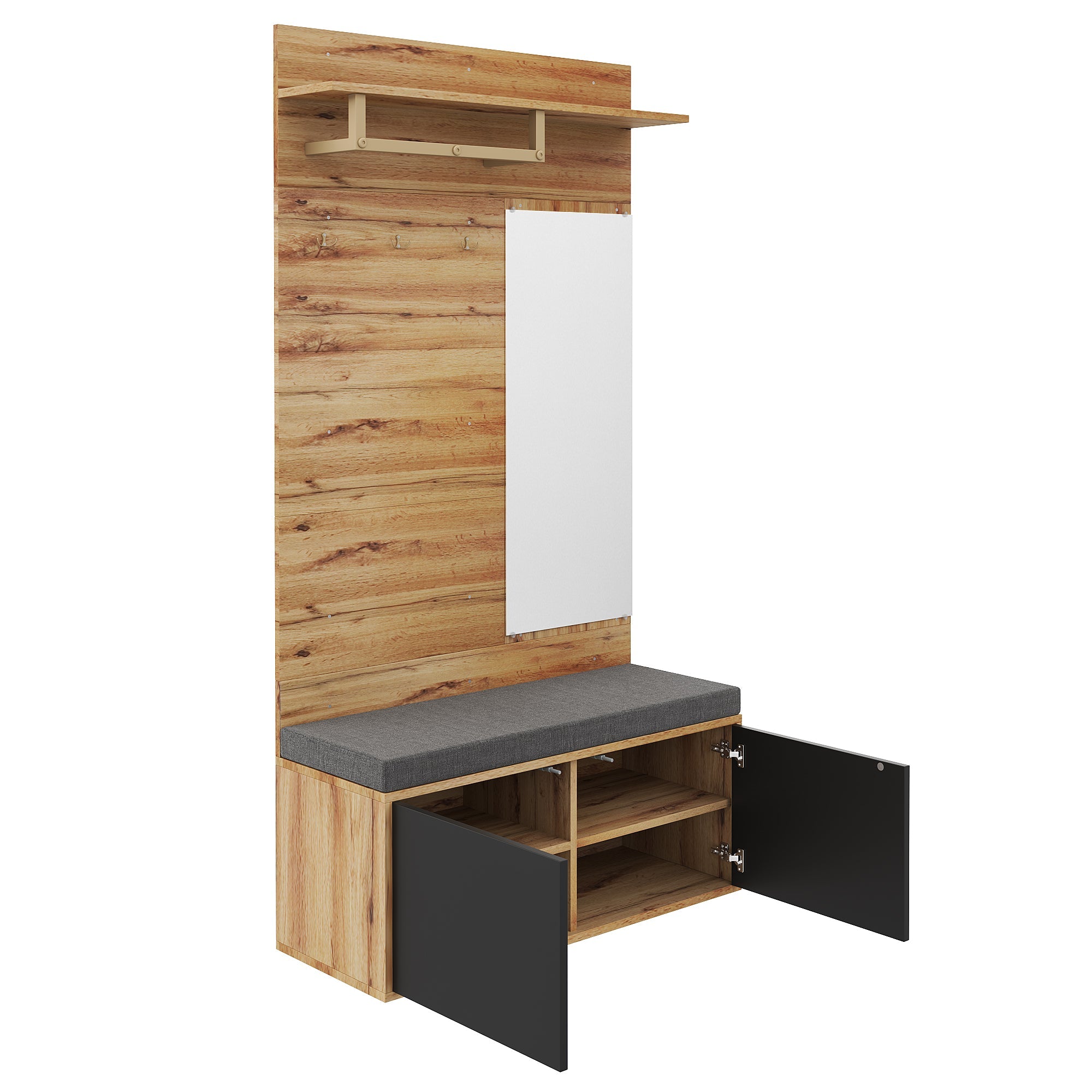 Logidon Kledingkastset Compacte kledingkast met spiegel Zwart 100x38x190