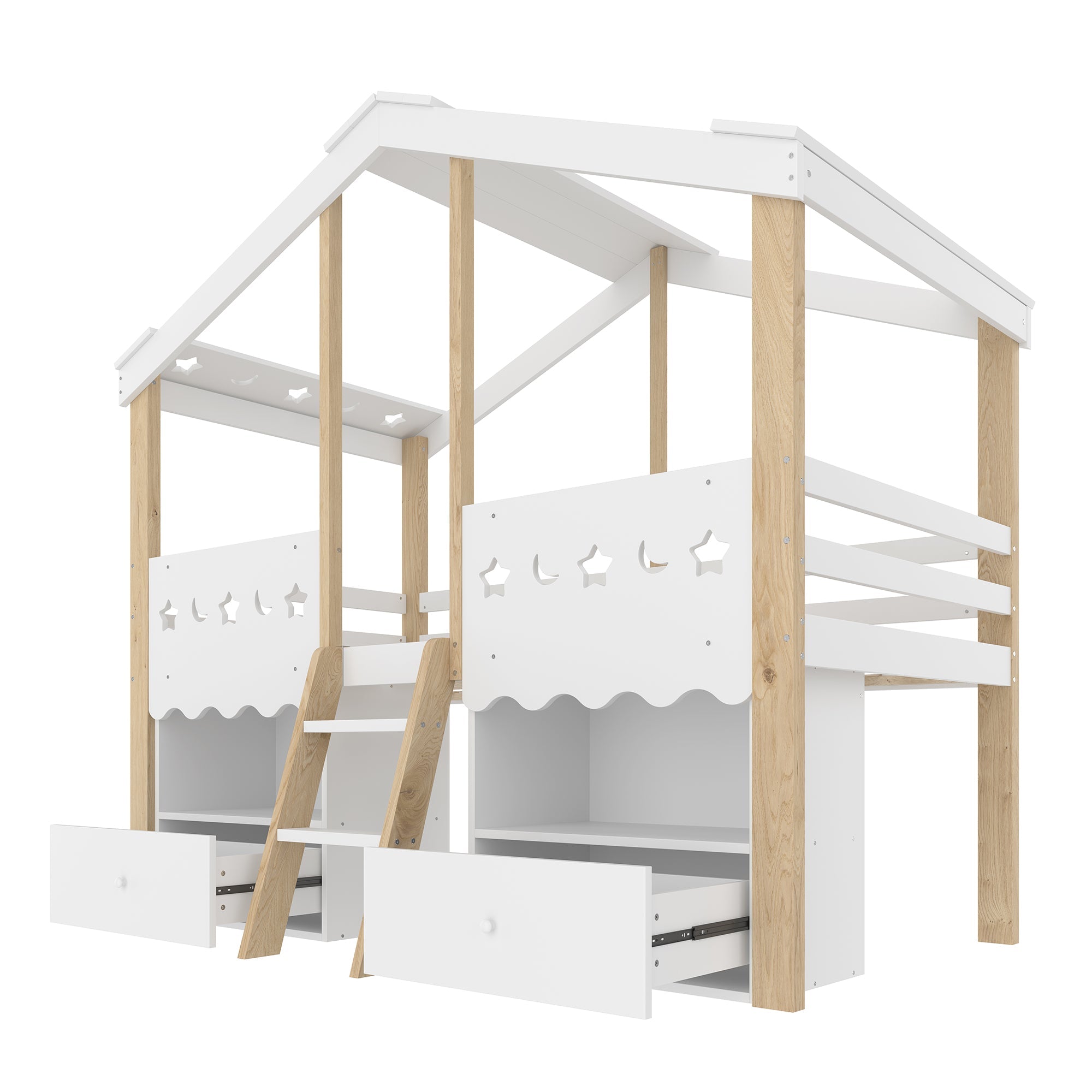 Logidon halfhoogslaper 90x200 huisvorm LED-lichtstrip 2 lades