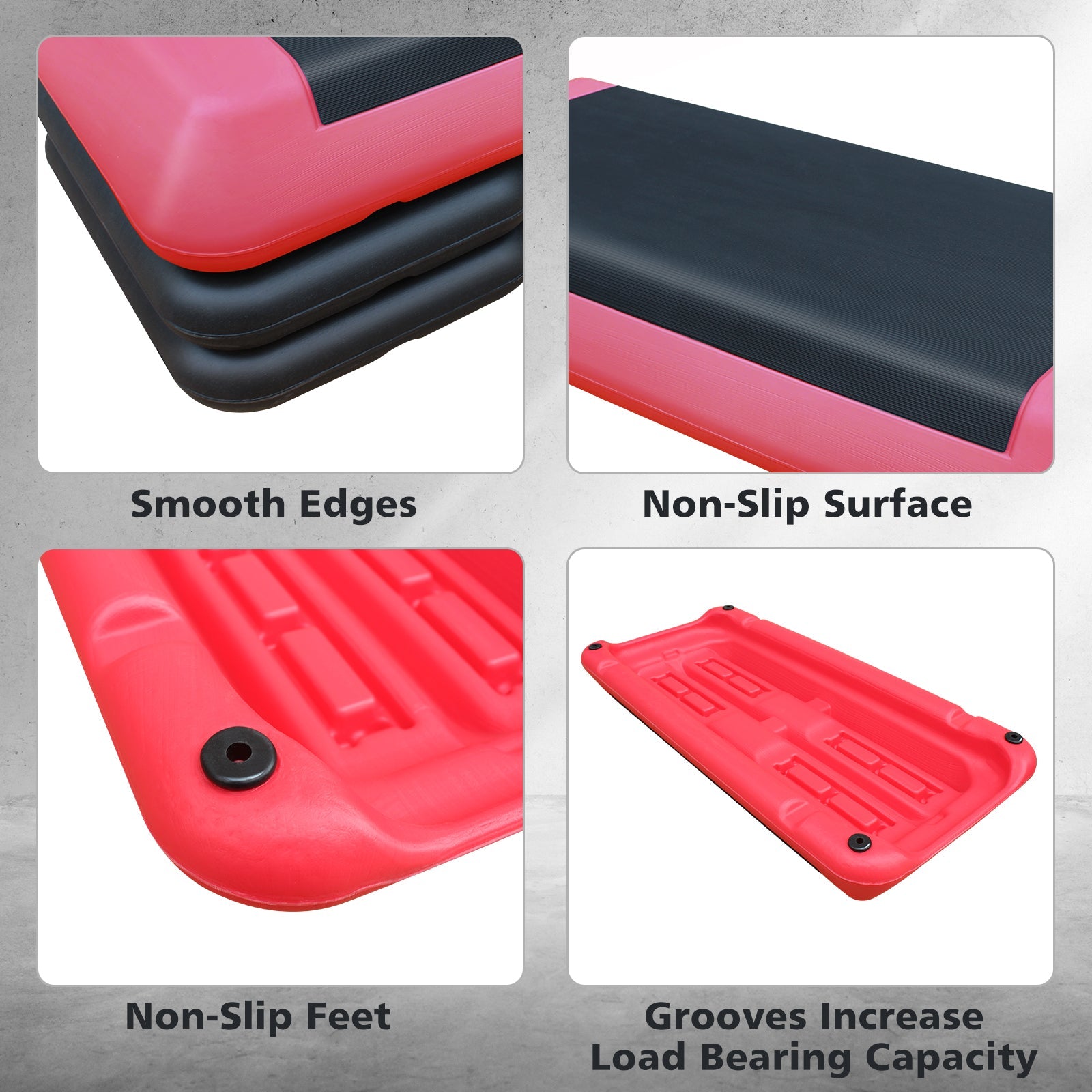 Logidon Verstelbare Aerobic Stepper 76 cm Rood Zwart 4 Verhogers