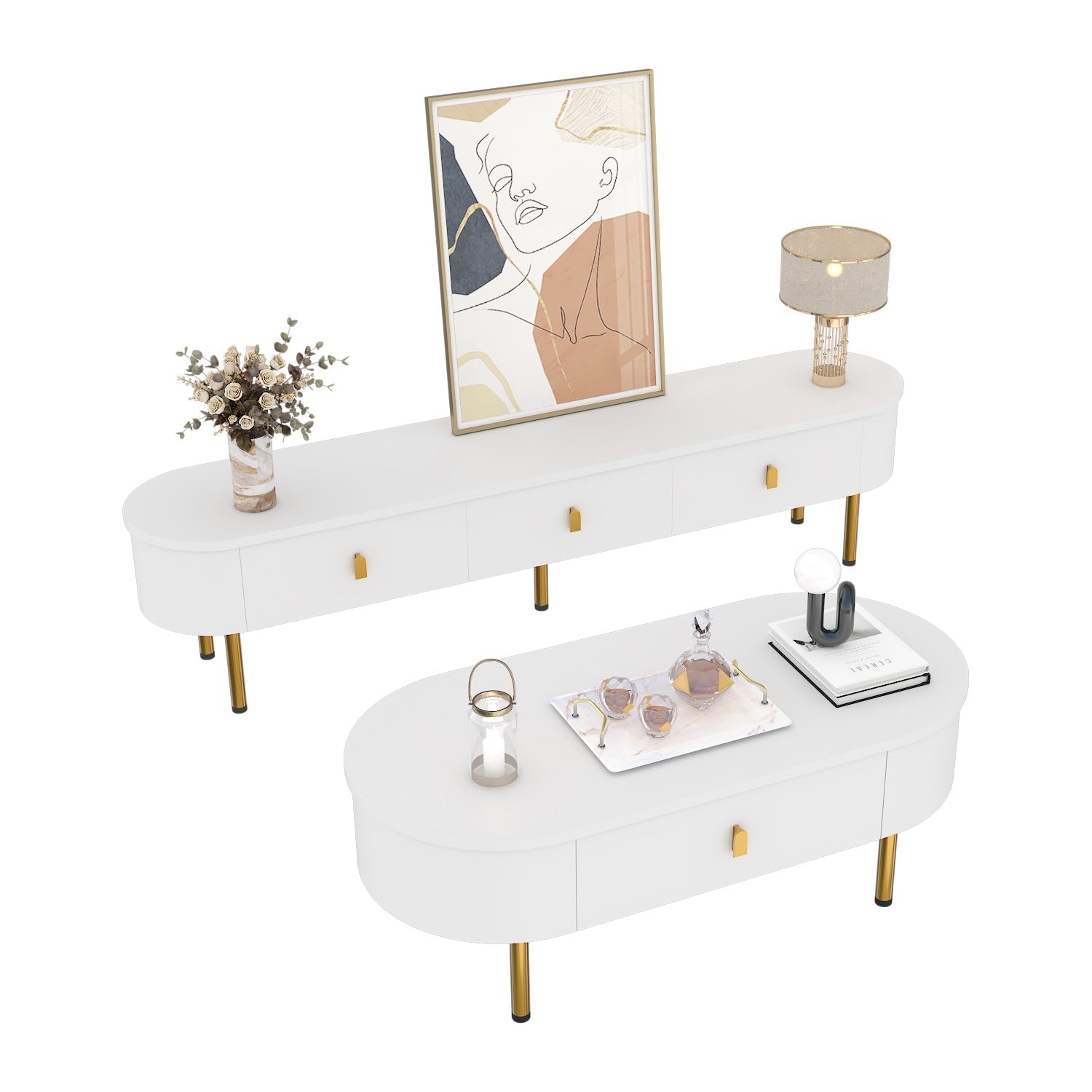 Logidon luxe tv-meubelset wit met lades en salontafel