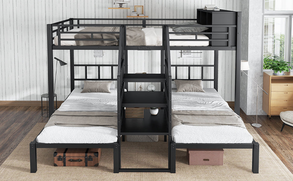 Logidon stapelbed ijzer zwart met drie slaapplaatsen 90x200cm