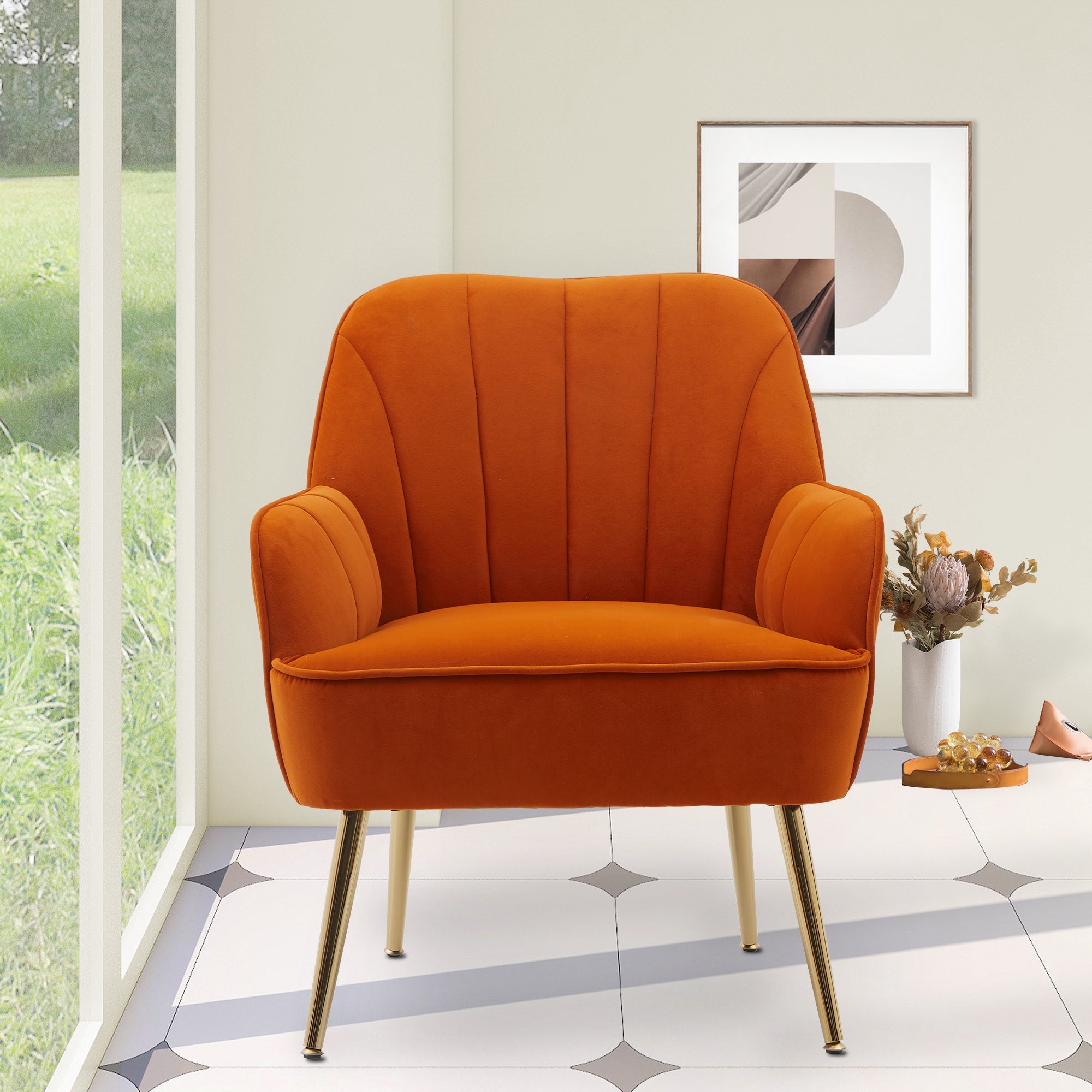 Logidon Velvet Lounge Chair Oranje Moderne Retrostijl