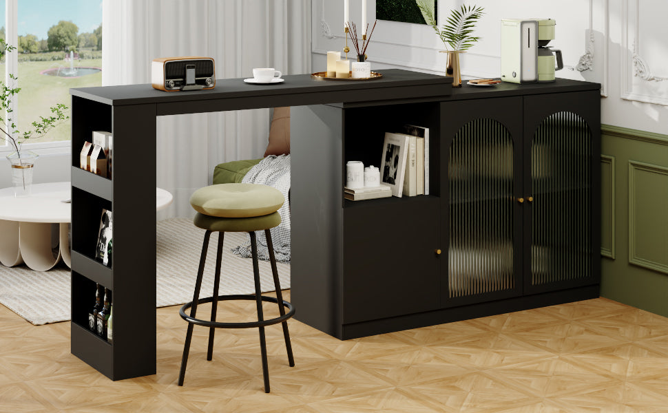 Logidon 360° Rotating Bar Table Black 120x40x97 cm Glass Doors