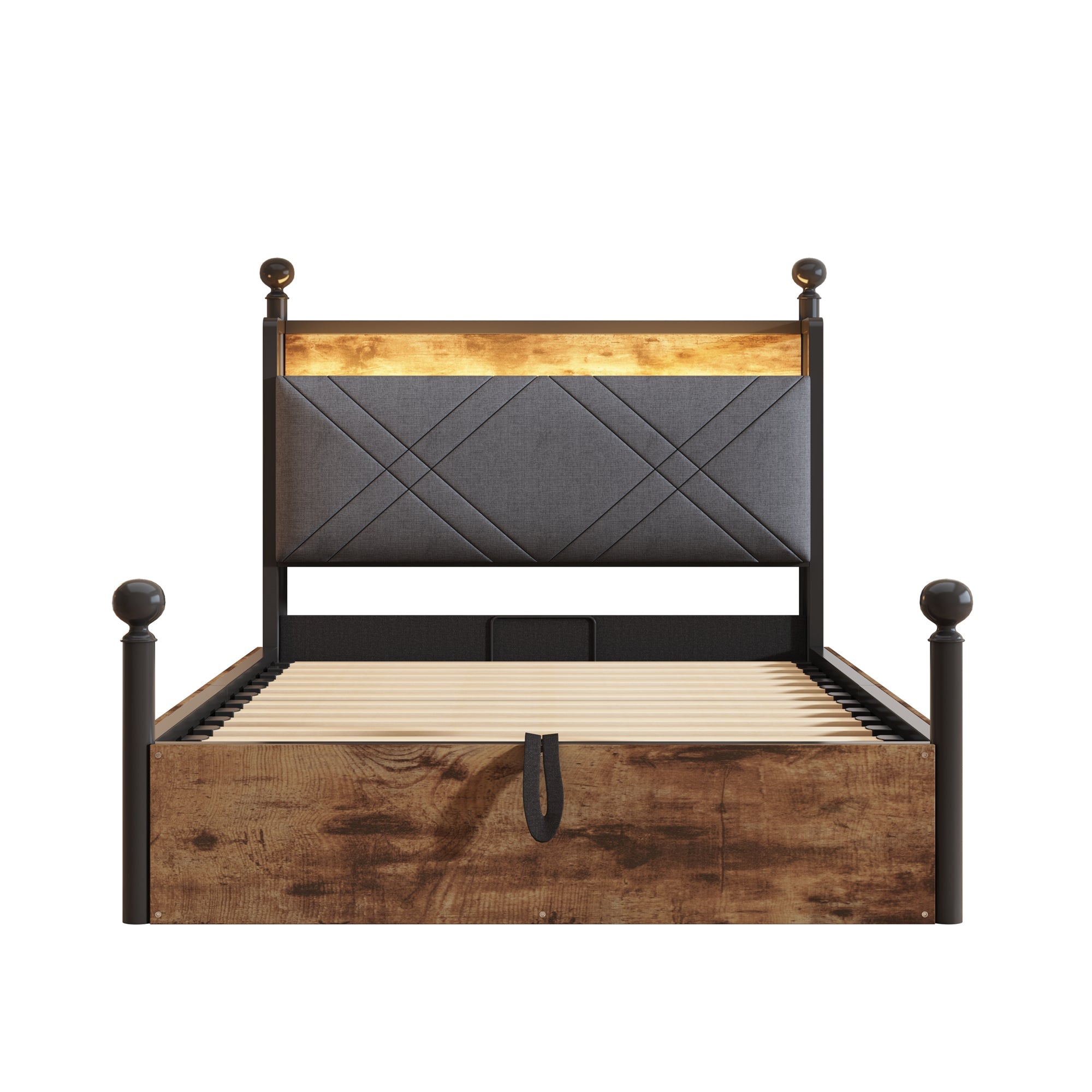 Logidon hemelbed 90x190 zwart met opbergruimte hydraulisch LED USB-C