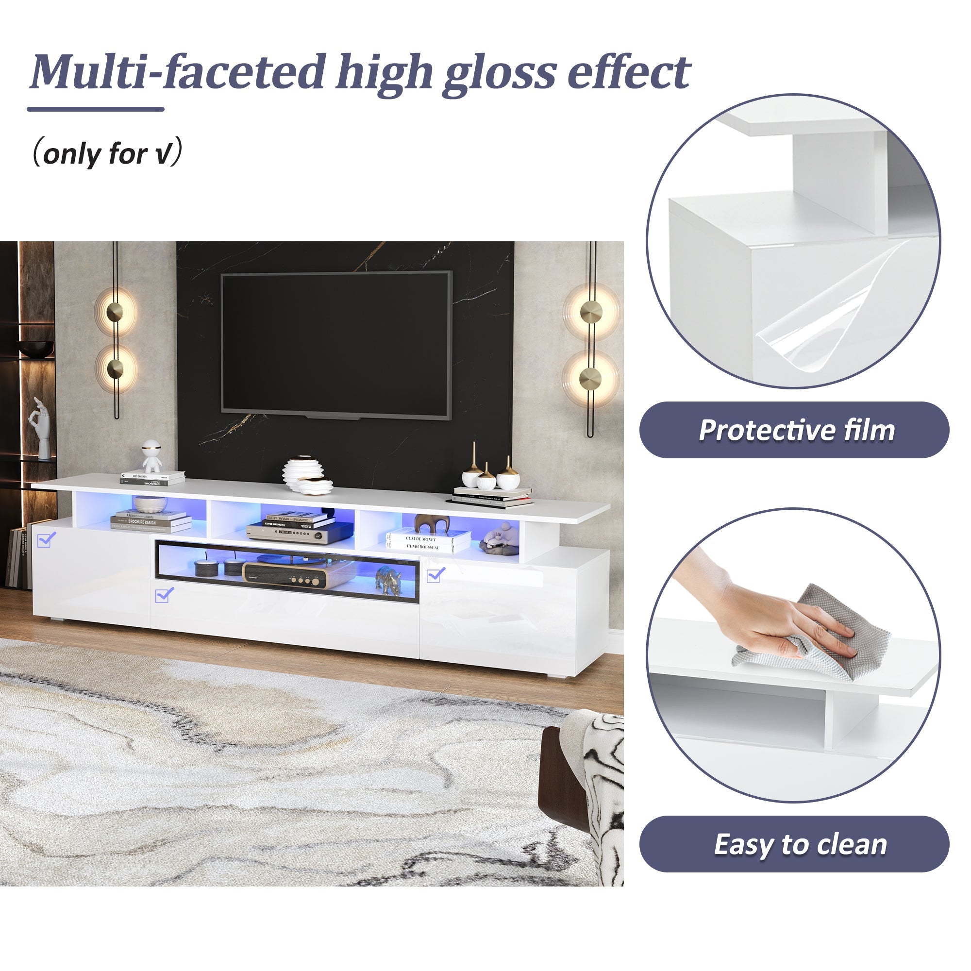 Logidon TV-meubel wit 180x38x45 cm met LED-verlichting 2 deuren 1 lade