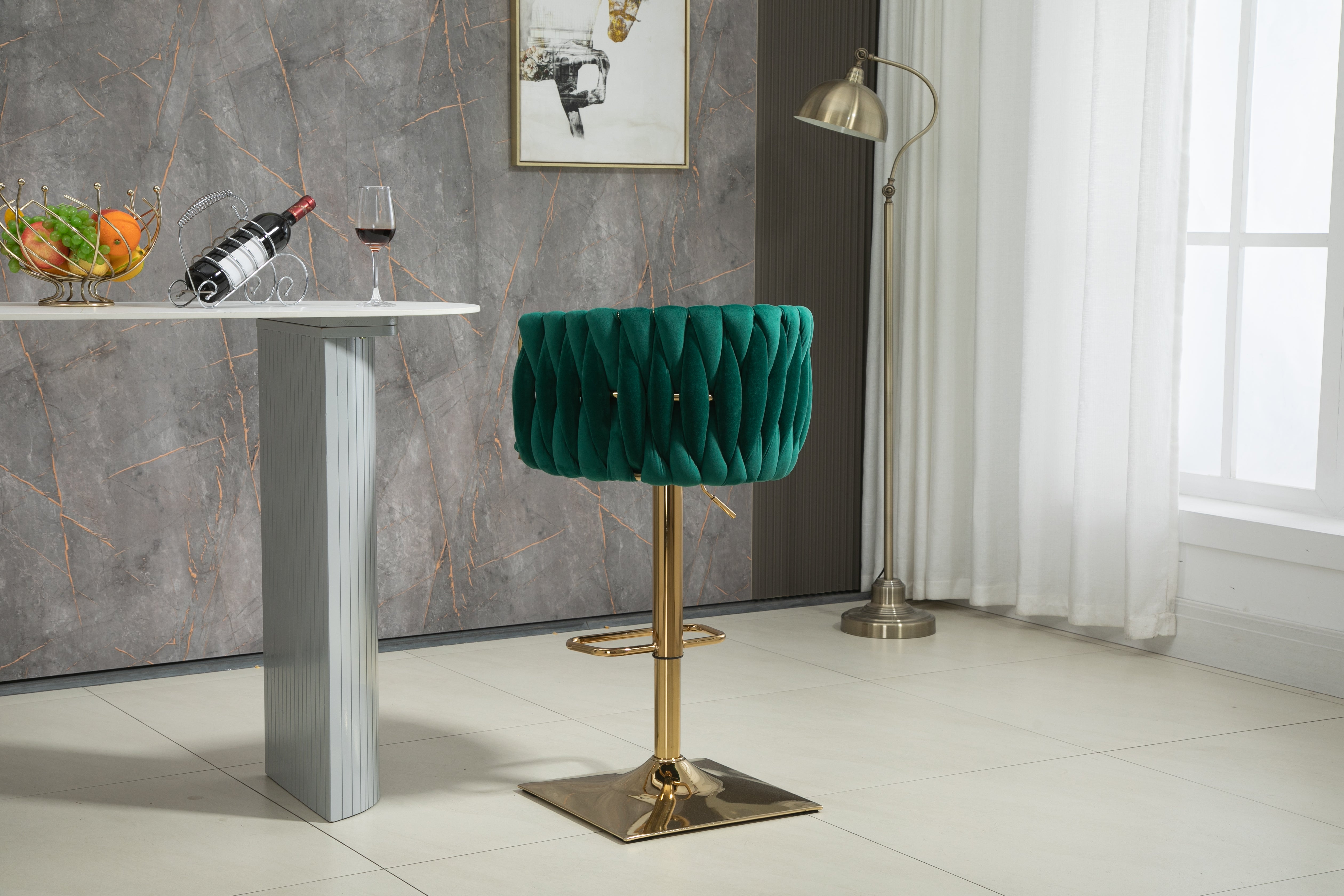 Logidon Vintage Barkruk Emerald Velvet Back Footrest Counter Height