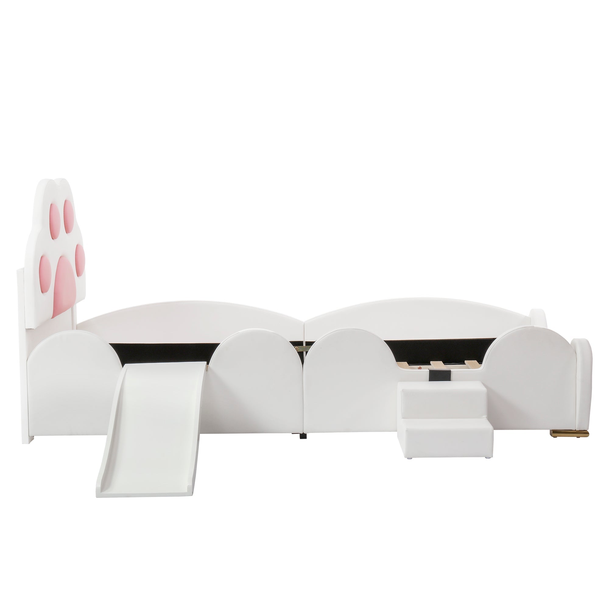 Logidon gestoffeerd bed 90x200 cm wit roze met kattenpoot hoofdeinde