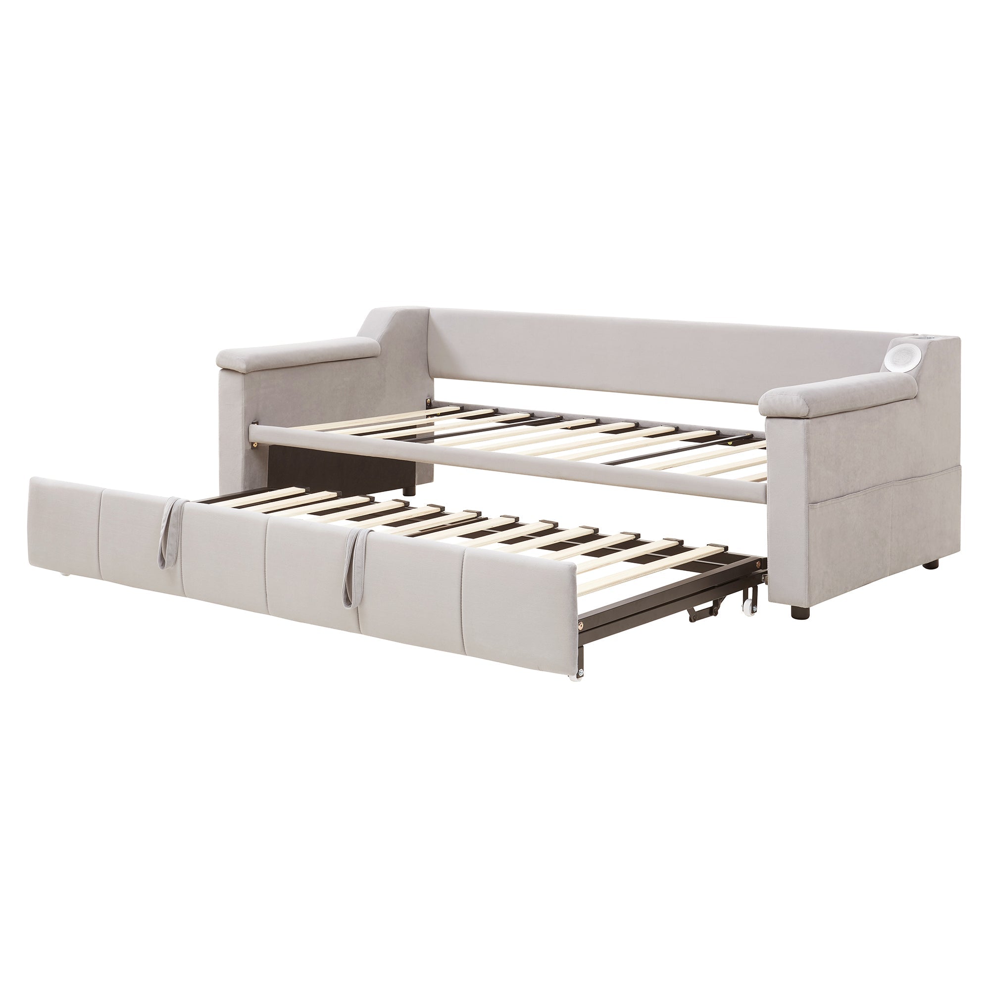 Logidon slaapbank gestoffeerd bed 90/180x190 beige fluweel Bluetooth