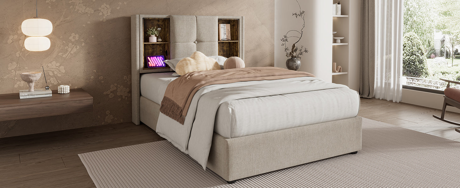 Logidon single bed 90x200 with wireless charging USB-C and storage space
